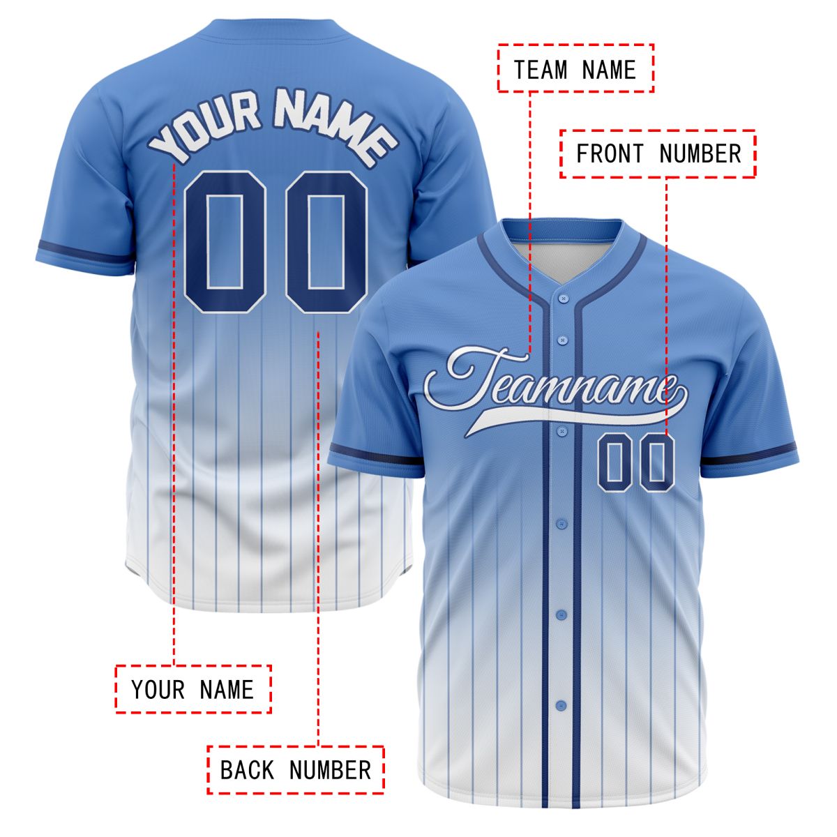 VOSOLI Elite Light Blue & White Gradient Pinstripe Baseball Jersey