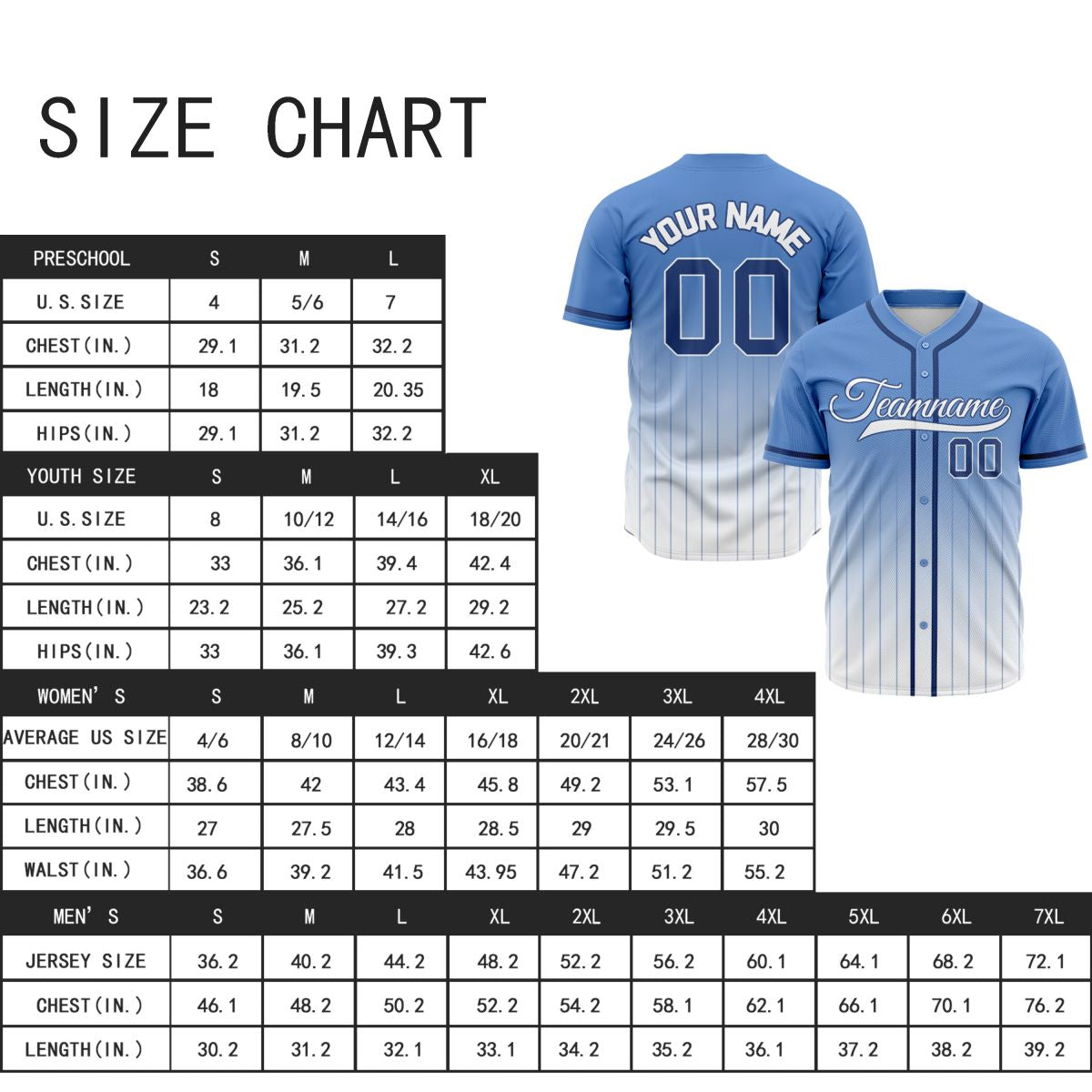 VOSOLI Elite Light Blue & White Gradient Pinstripe Baseball Jersey