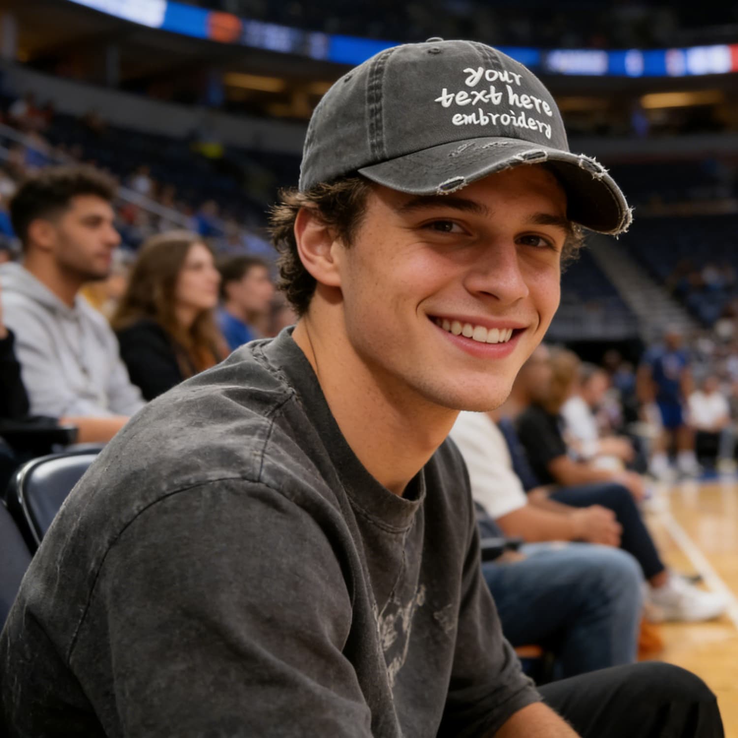 Vosoli Charcoal Distressed Denim Baseball Cap - Team Custom Embroider or Print Personalized Hat