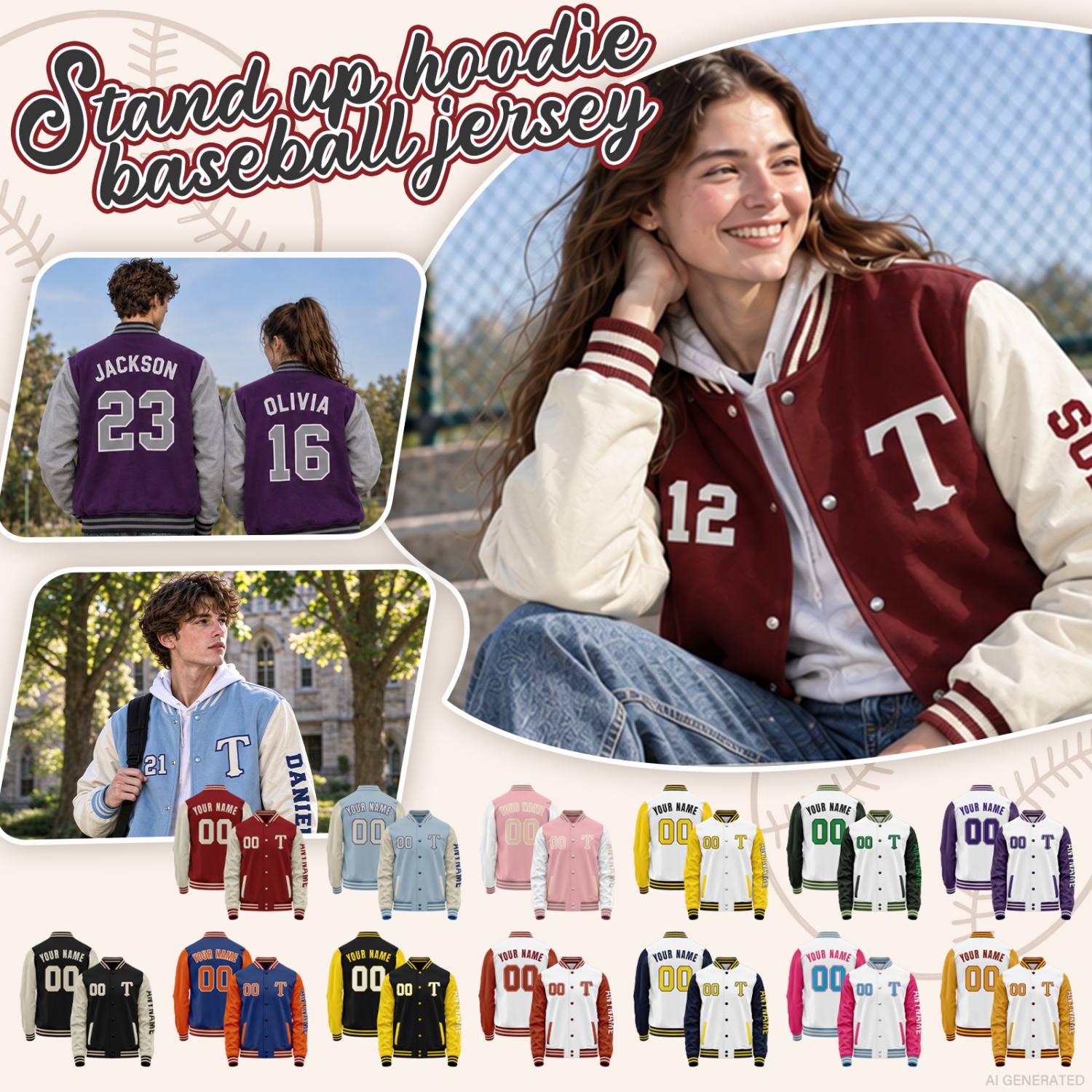 Custom Black & Khaki Varsity Letterman Jacket | Personalized Baseball Bomber Coat for Adult & Youth