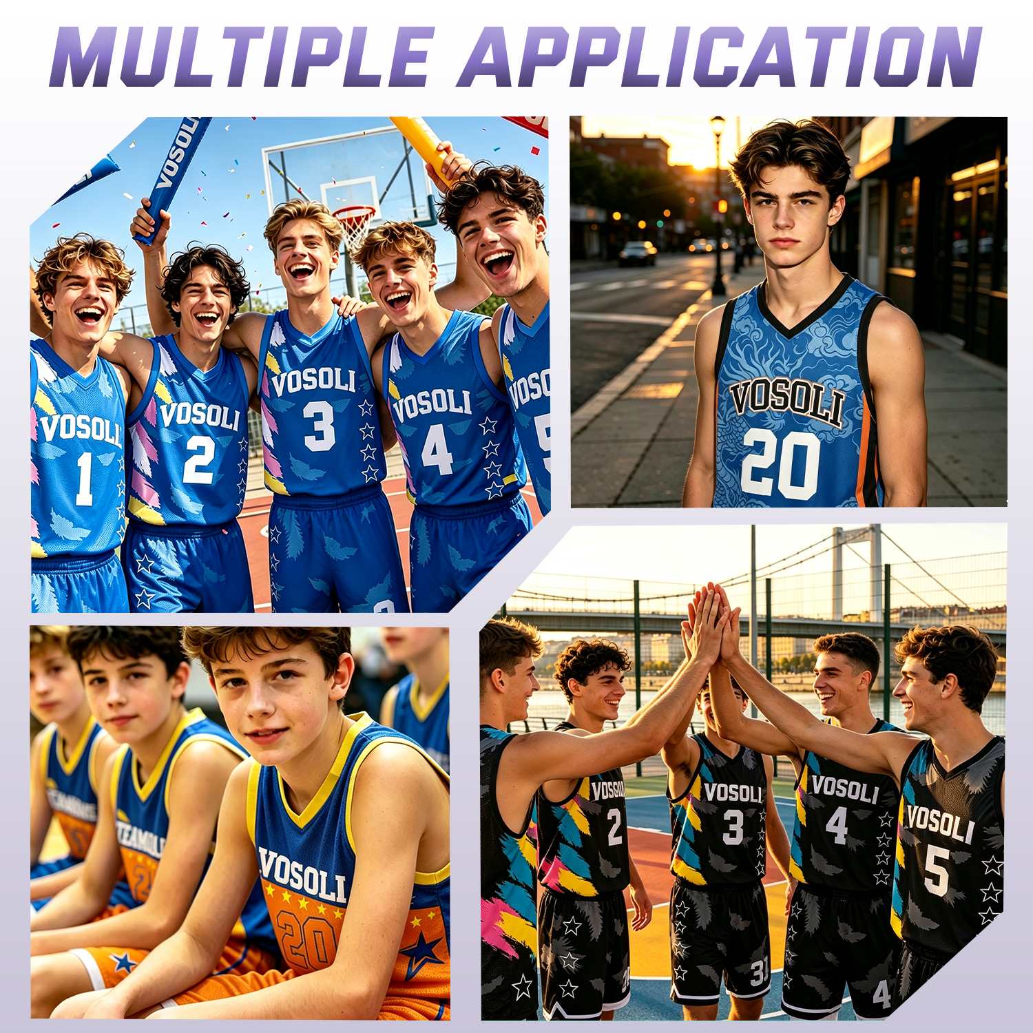 Custom Basketball Jerseys and Shorts Set | Blue Feather V-Neck Sublimated Team Uniform