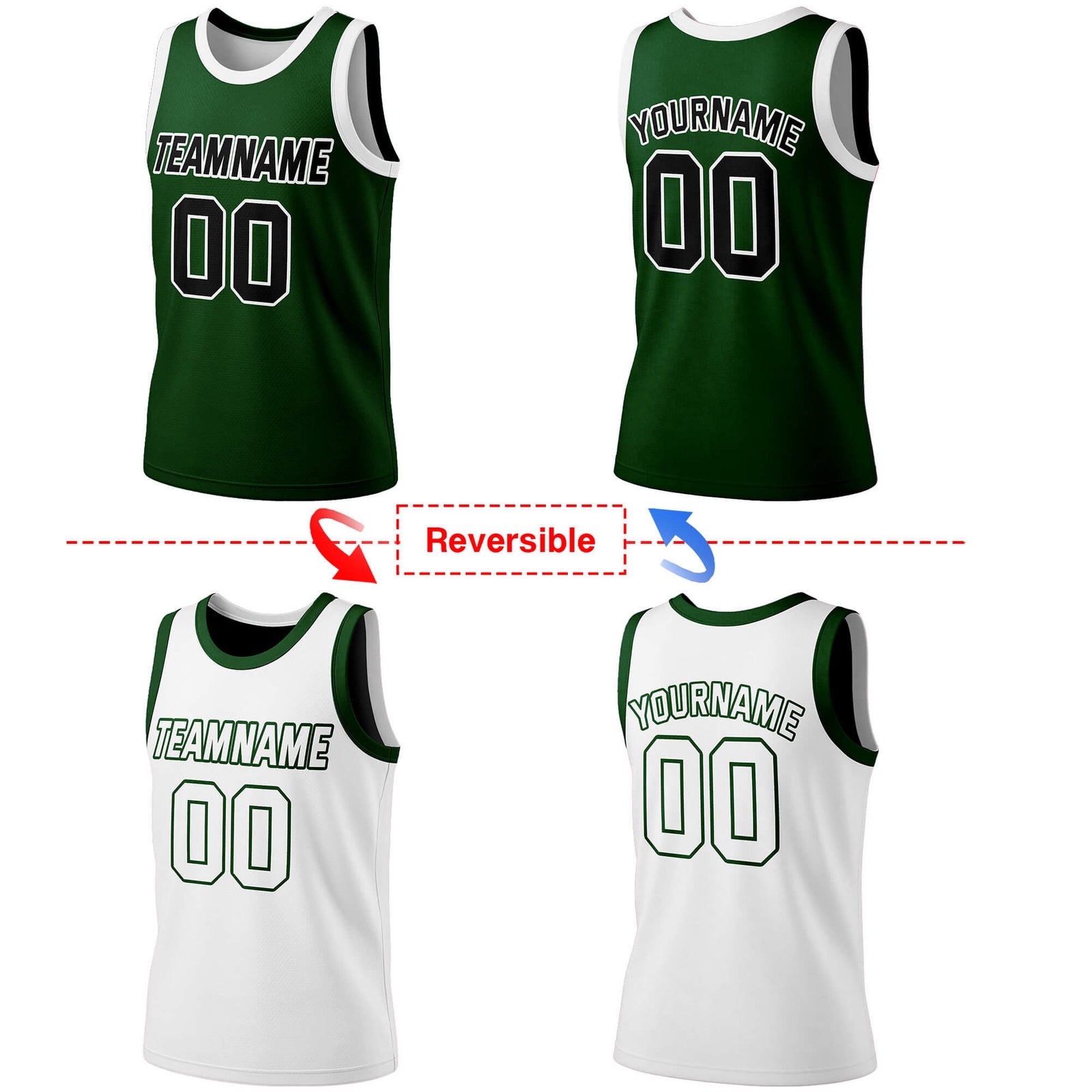 Vosoli Custom Reversible Basketball Jersey | Men's & Youth Blank Team Uniform (Green/White)
