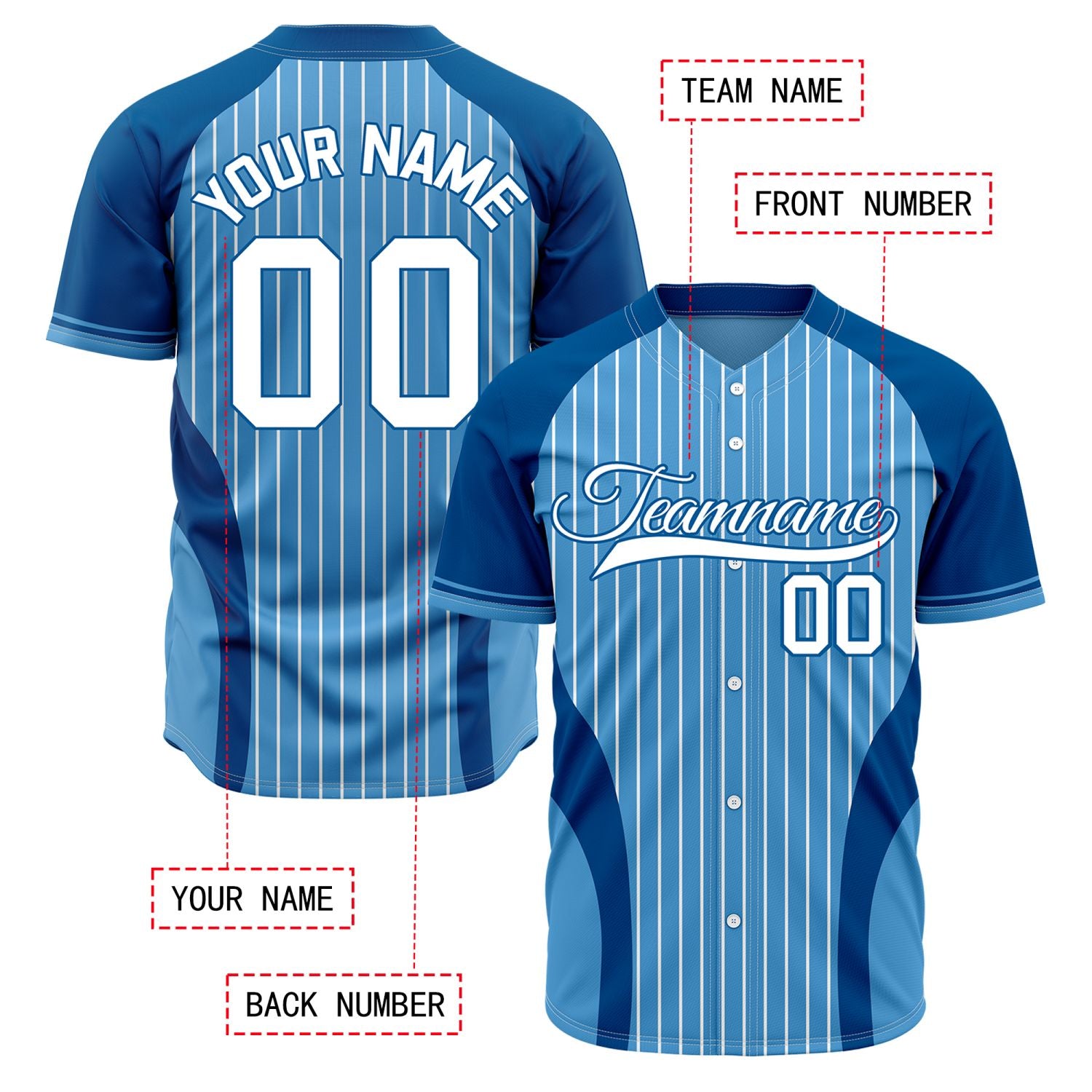 Custom Blue Striped Baseball Jersey | Personalized Pinstripe Full Button Team Uniform - VOSOLI
