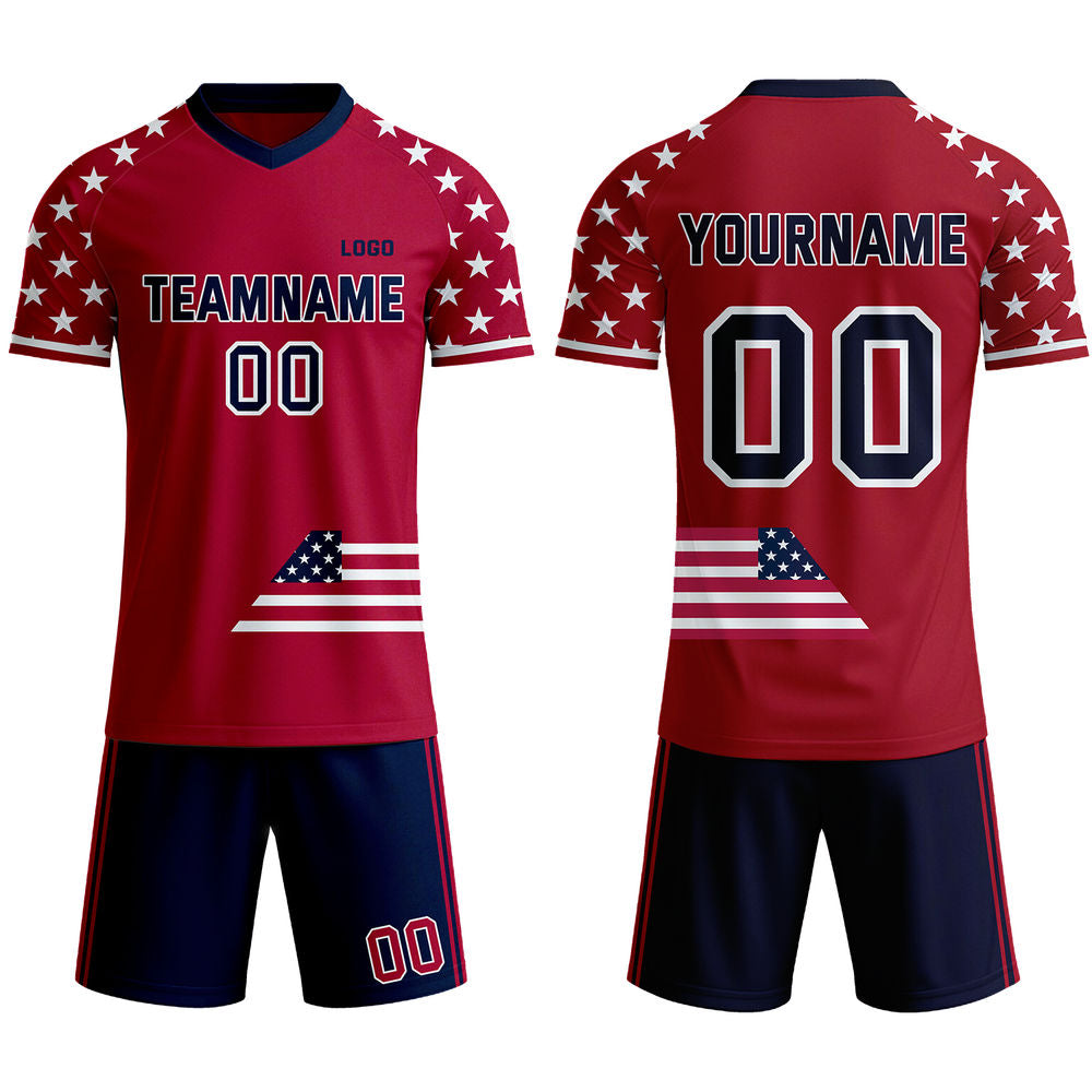 Custom Patriotic USA Soccer Jersey | Personalized Red & Navy Stars and Stripes Team Uniform - VOSOLI