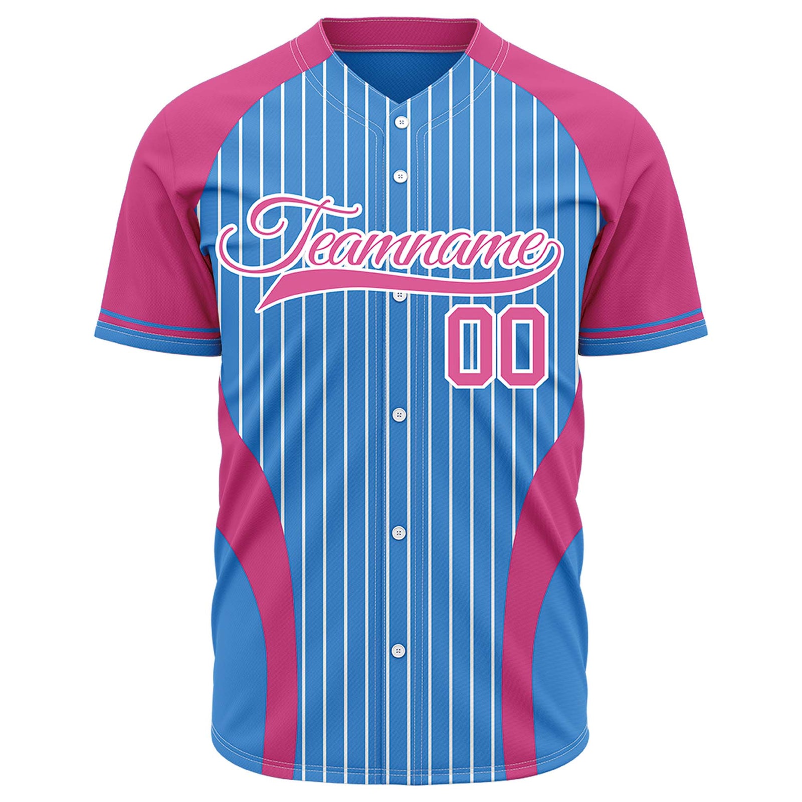 Custom Pink & Light Blue Pinstripe Baseball Jersey | Personalized Striped Full Button Team Uniform - VOSOLI