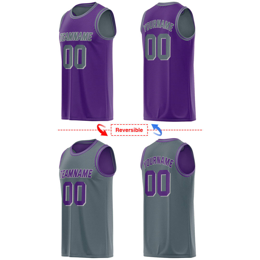Custom Purple & Grey Reversible Basketball Jersey | Personalized Double-Sided Mesh Team Uniform - VOSOLI