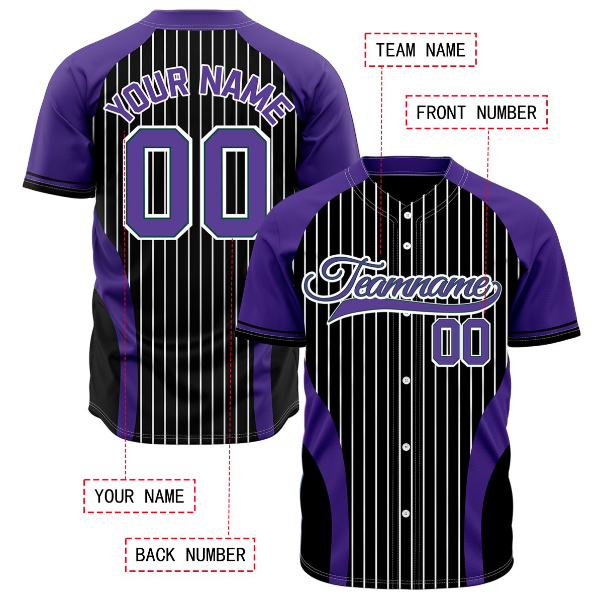 VOSOLI Custom Purple & Black Pinstripe Baseball Jersey - Sublimated Team Uniform