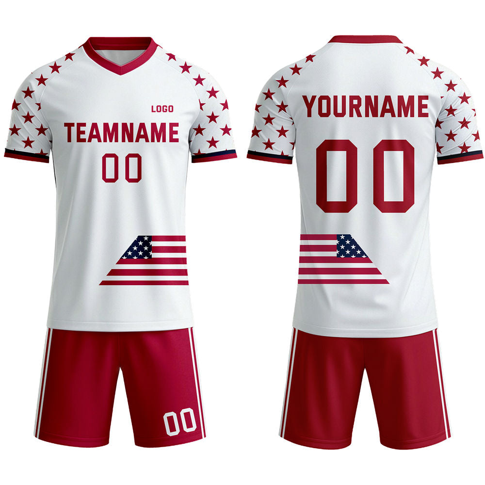 Custom Red & White USA Flag Soccer Jersey | Personalized Stars and Stripes Team Uniform - VOSOLI