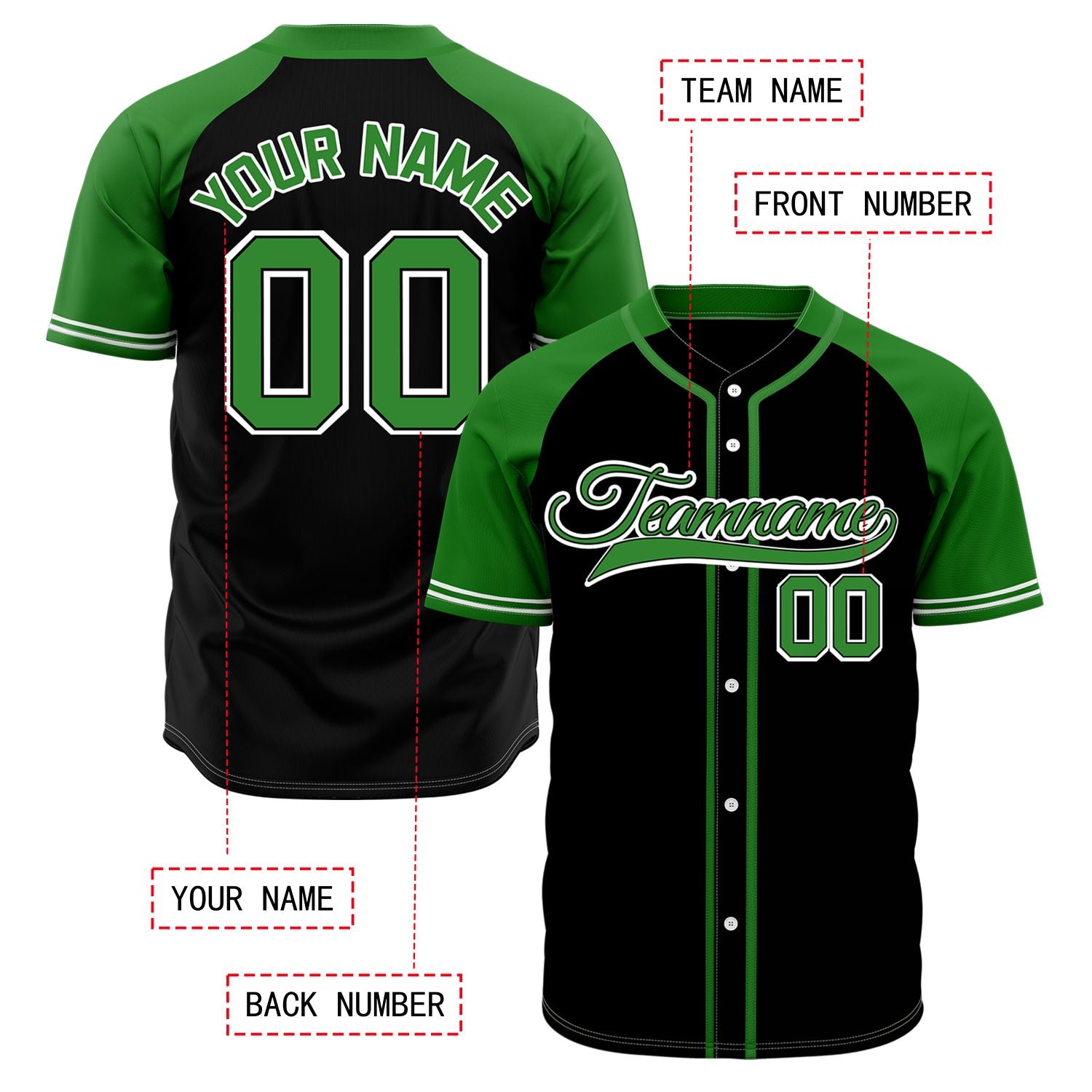 VOSOLI Custom Stitched Black and Green Two-Tone Baseball Jersey