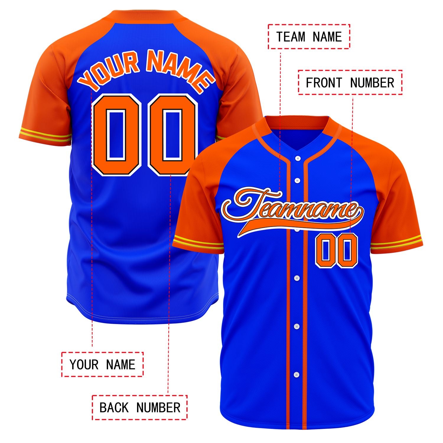 VOSOLI Custom Stitched Blue and Orange Two-Tone Baseball Jersey