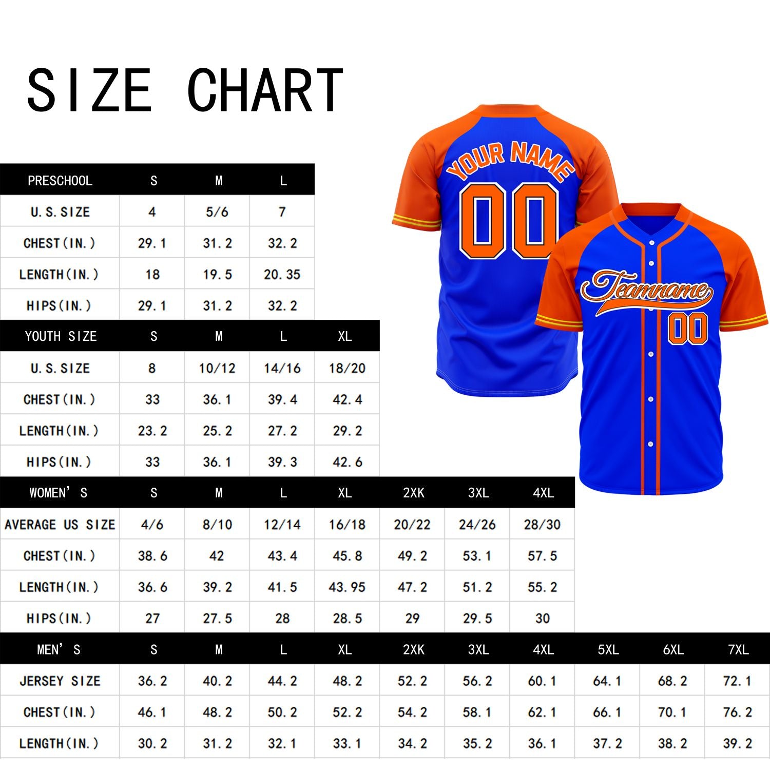 VOSOLI Custom Stitched Blue and Orange Two-Tone Baseball Jersey