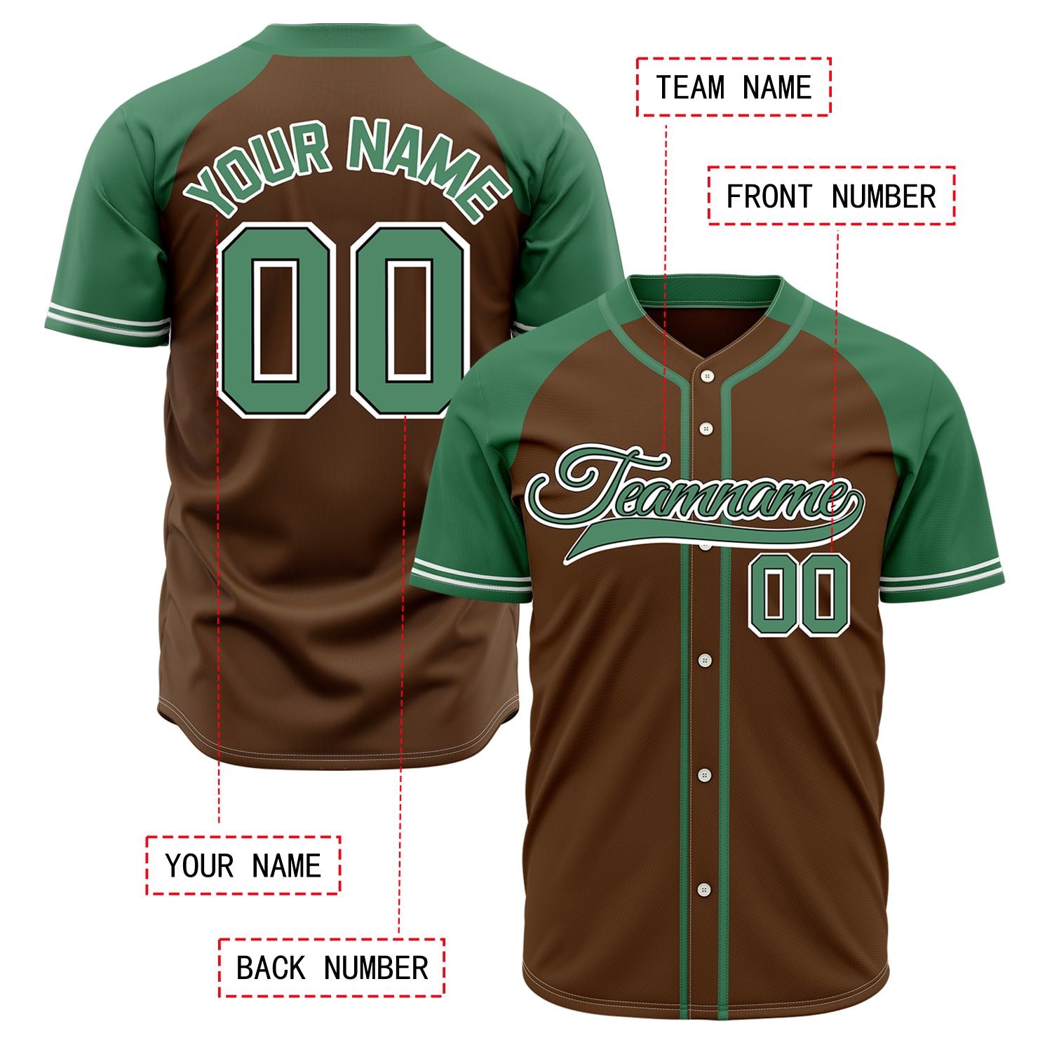 VOSOLI Custom Stitched Brown and Green Two-Tone Baseball Jersey