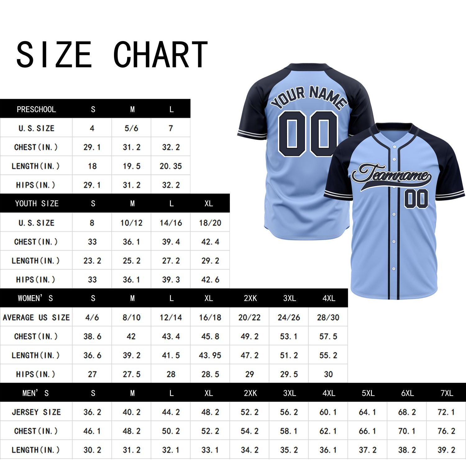 VOSOLI Custom Stitched Light Blue and Navy Two-Tone Baseball Jersey