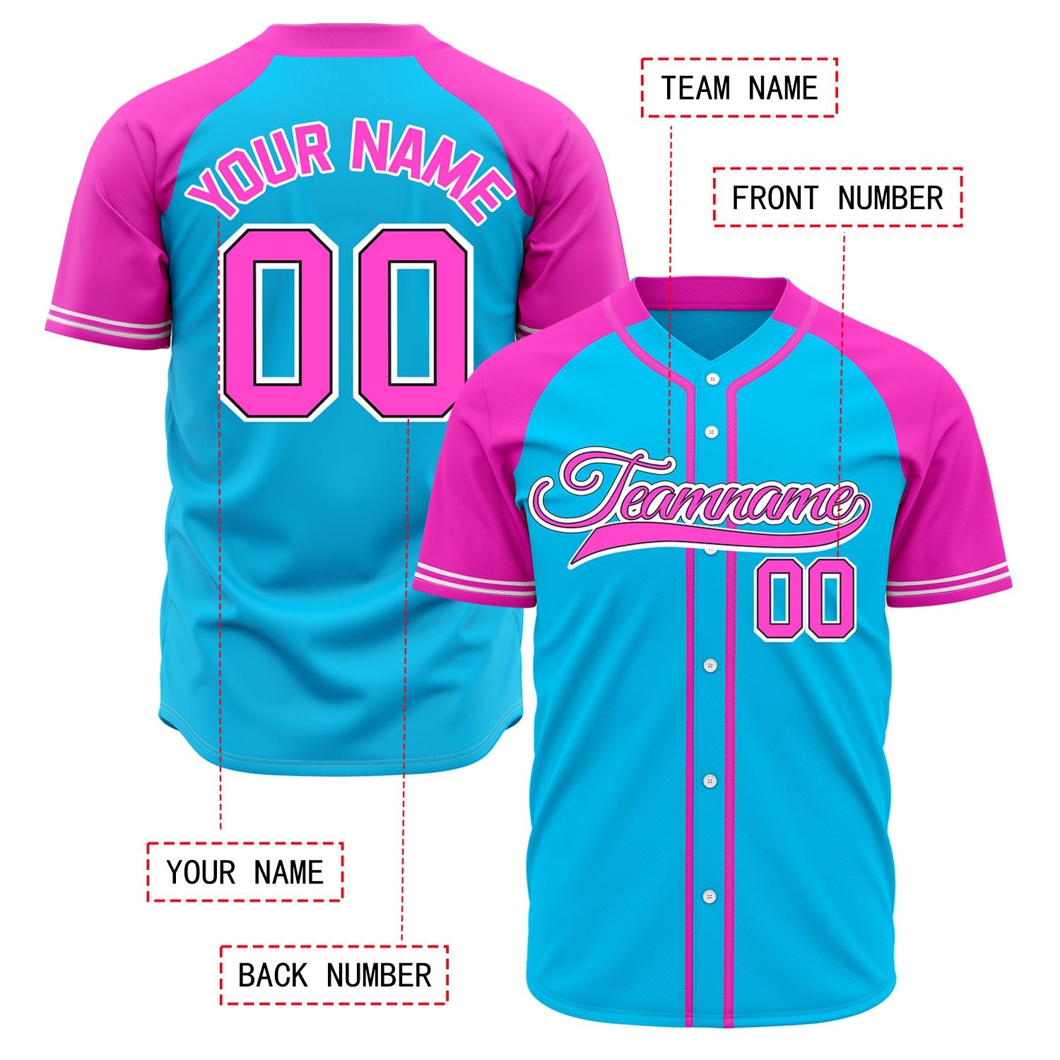 VOSOLI Custom Stitched Light Blue and Pink Two-Tone Baseball Jersey