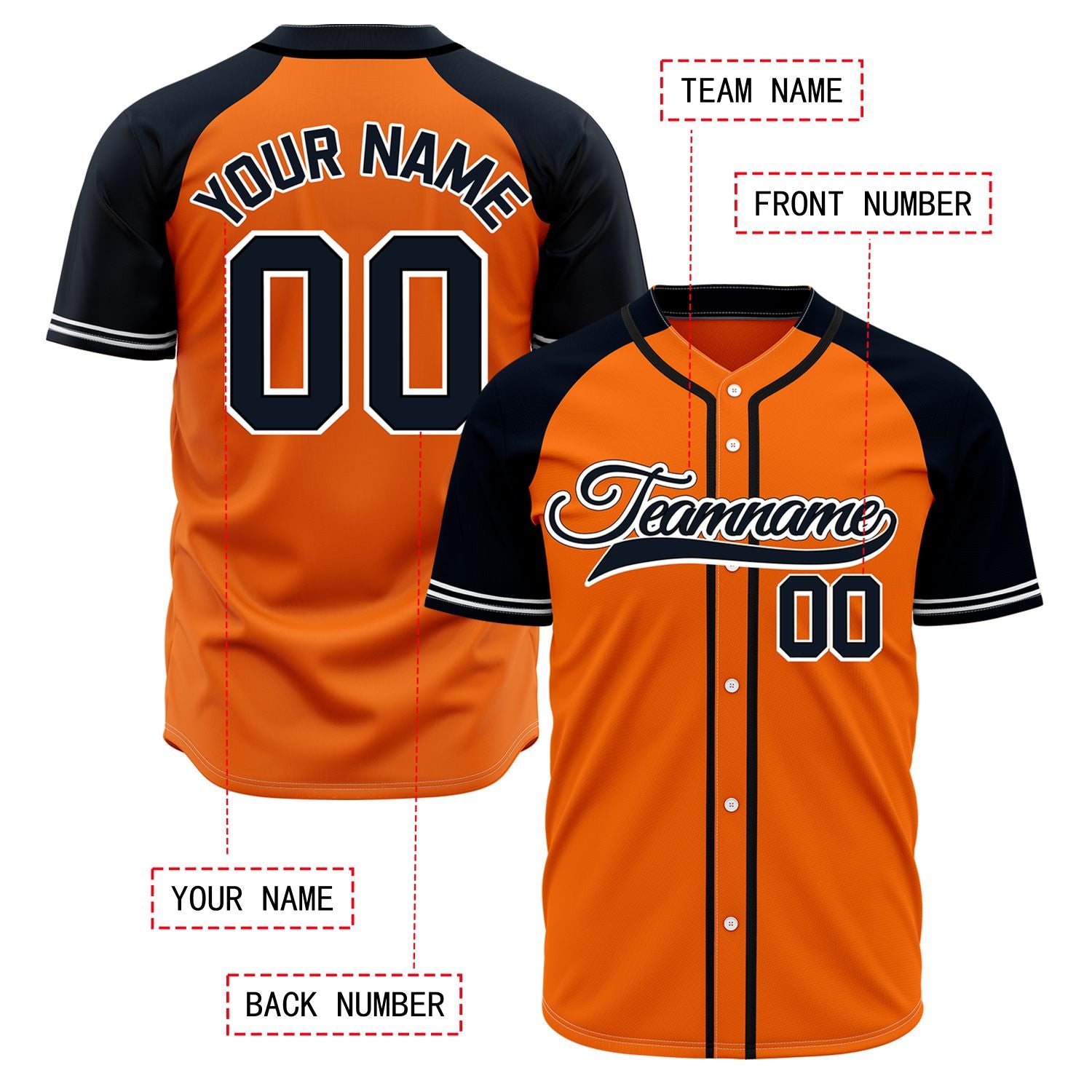 VOSOLI Custom Stitched Orange and Black Two-Tone Baseball Jersey