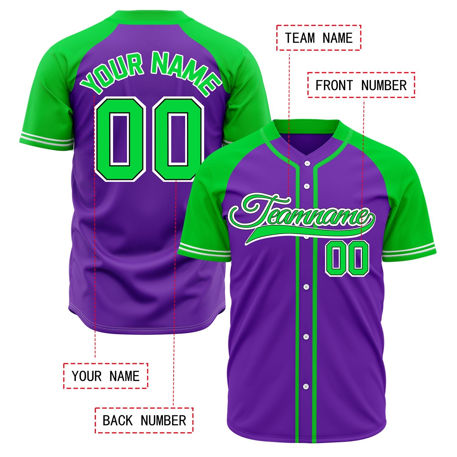 VOSOLI Custom Stitched Purple and Neon Green Two-Tone Baseball Jersey