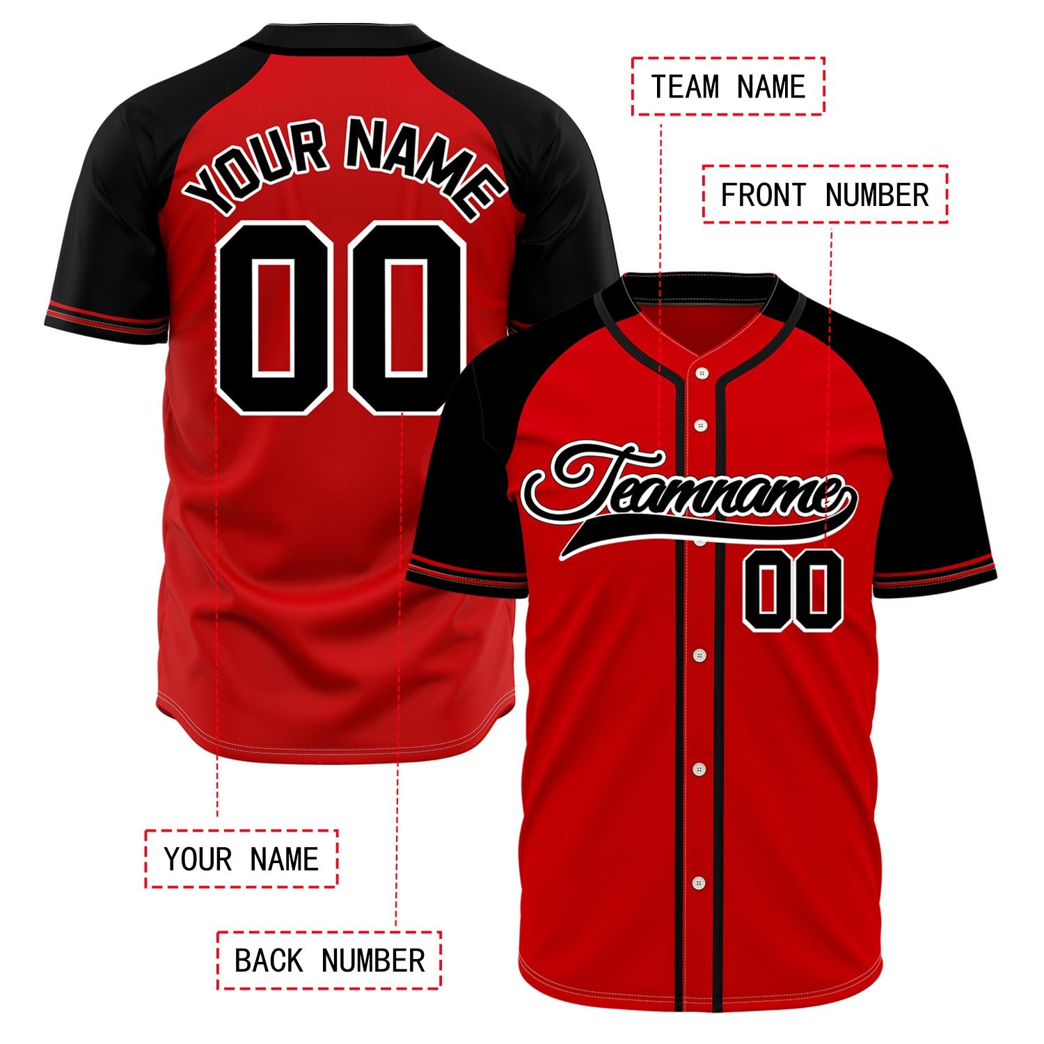 VOSOLI Custom Stitched Red and Black Two-Tone Baseball Jersey