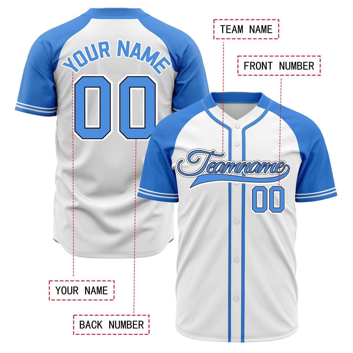 VOSOLI Custom Stitched White and Columbia Blue Two-Tone Baseball Jersey