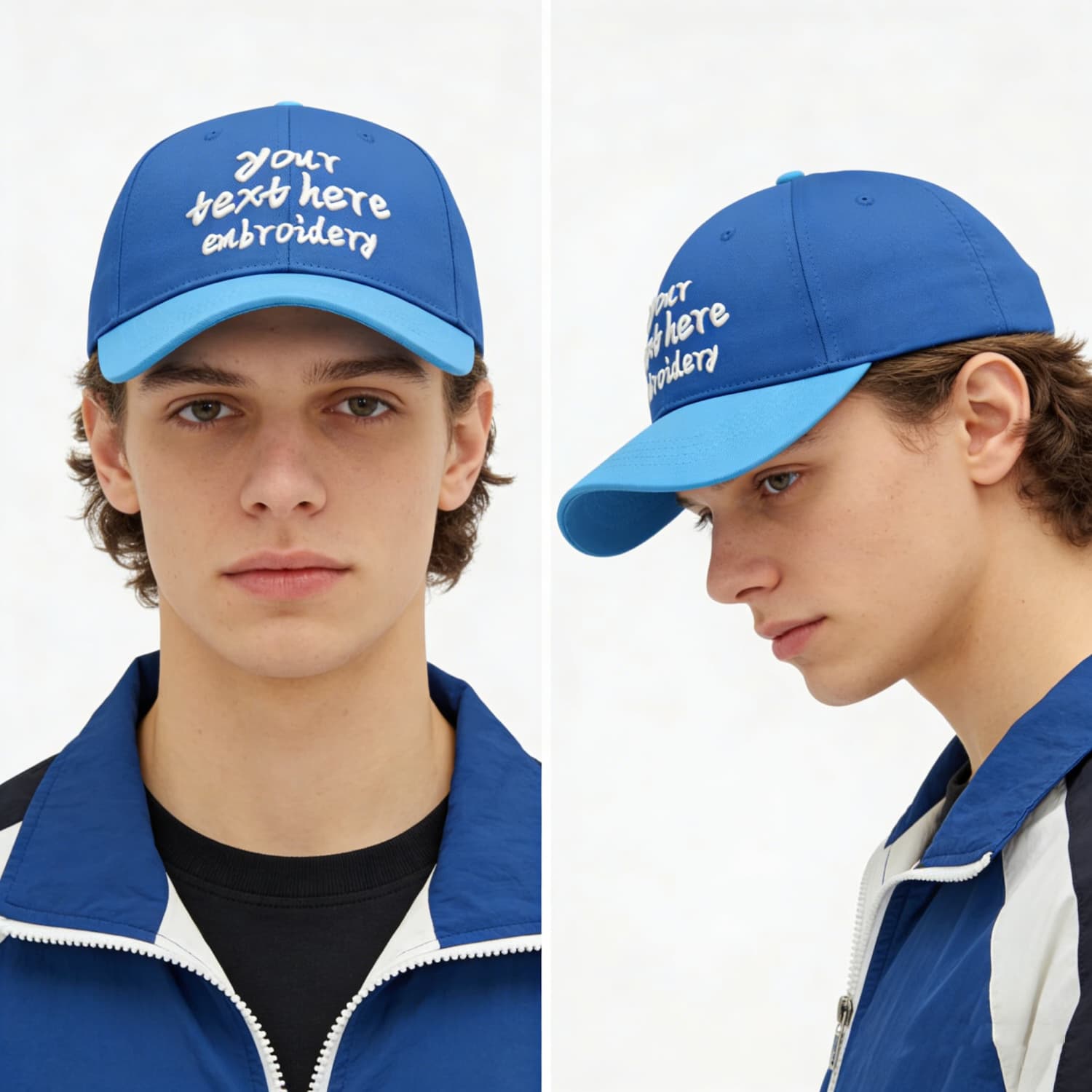 Vosoli Dark Blue Light Blue Two-Tone Baseball Cap - Unisex Custom 3D Embroidery or Print