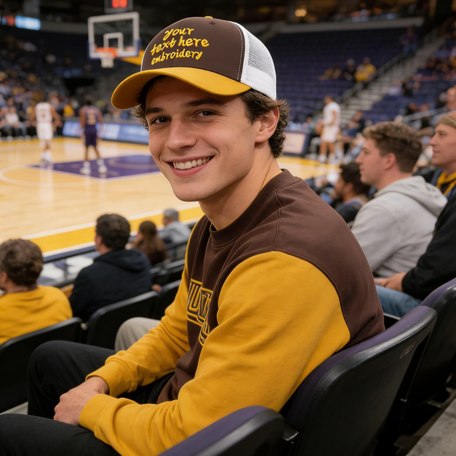 Vosoli Dark Brown & Gold Two-Tone Baseball Trucker Hat - Unisex Custom 3D Embroidery or Print