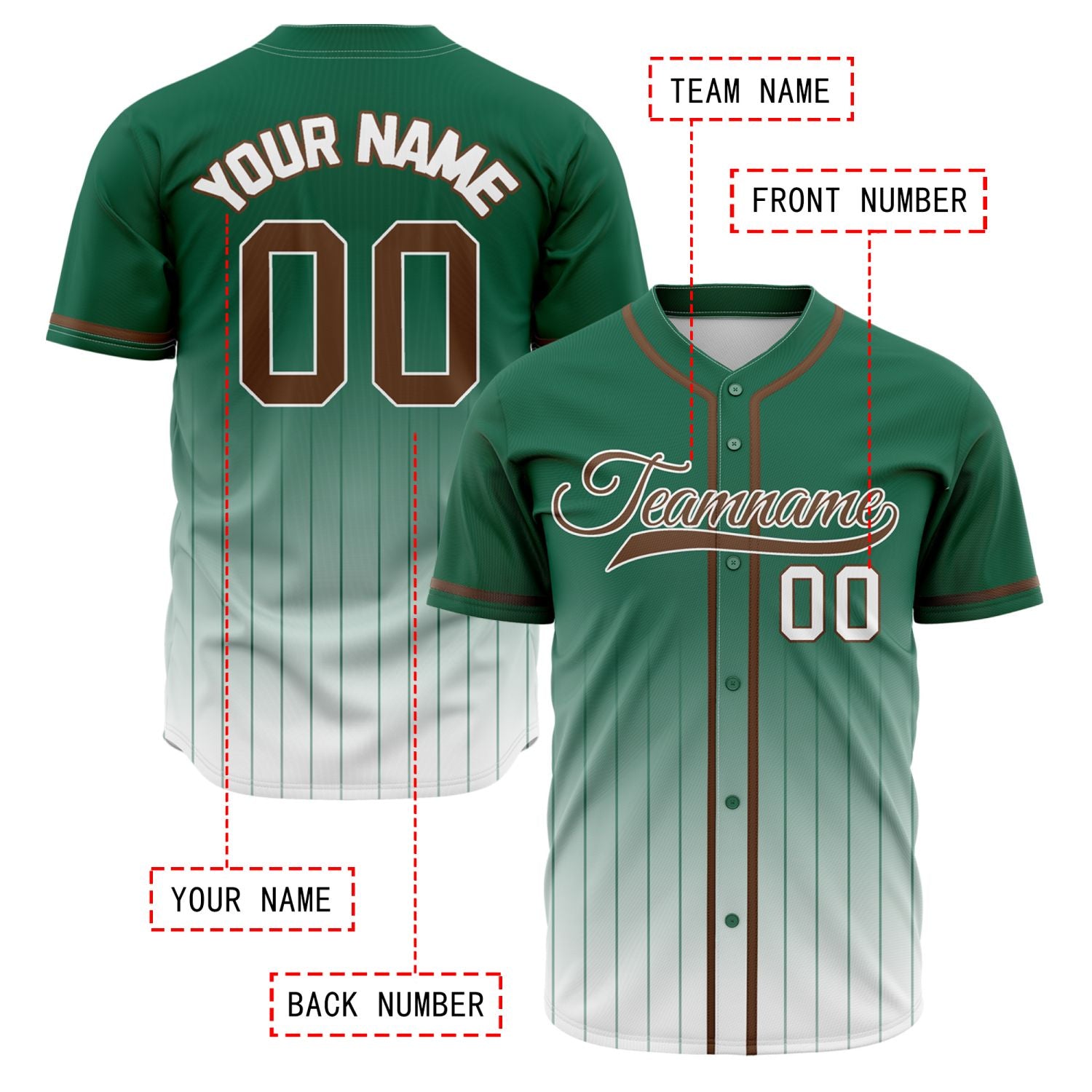 VOSOLI Earth Tone Dark Green & Brown Gradient Pinstripe Baseball Jersey