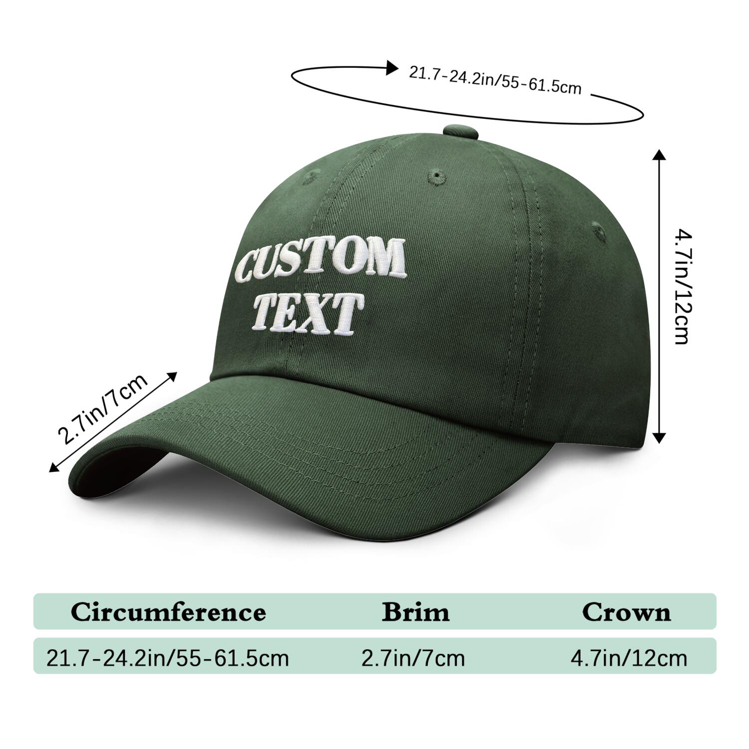 Vosoli Dark Green Unisex Baseball Cap - Personal & Team Custom 3D Embroidery or Print Hat