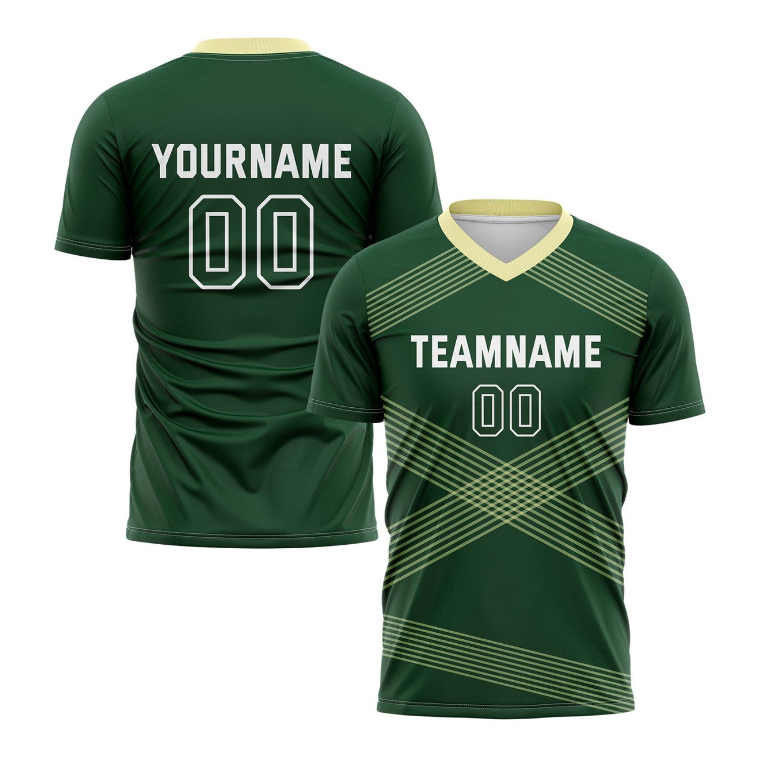 Custom Deep Green & Lime Cross Stripe Soccer Jersey for Teams & Individuals | Vosoli