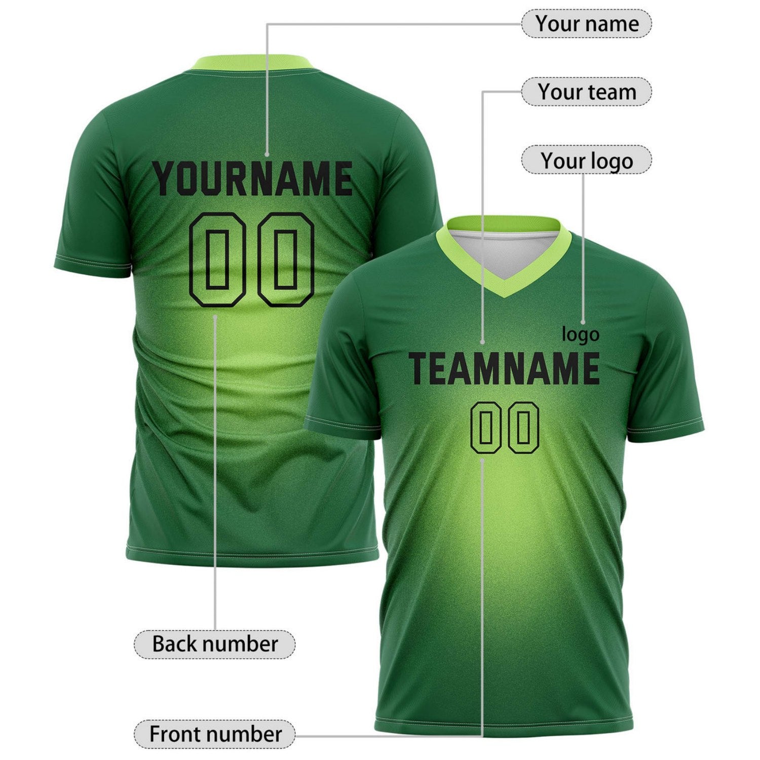 Custom Deep Green & Lime Gradient Soccer Jersey for Teams & Individuals | Vosoli