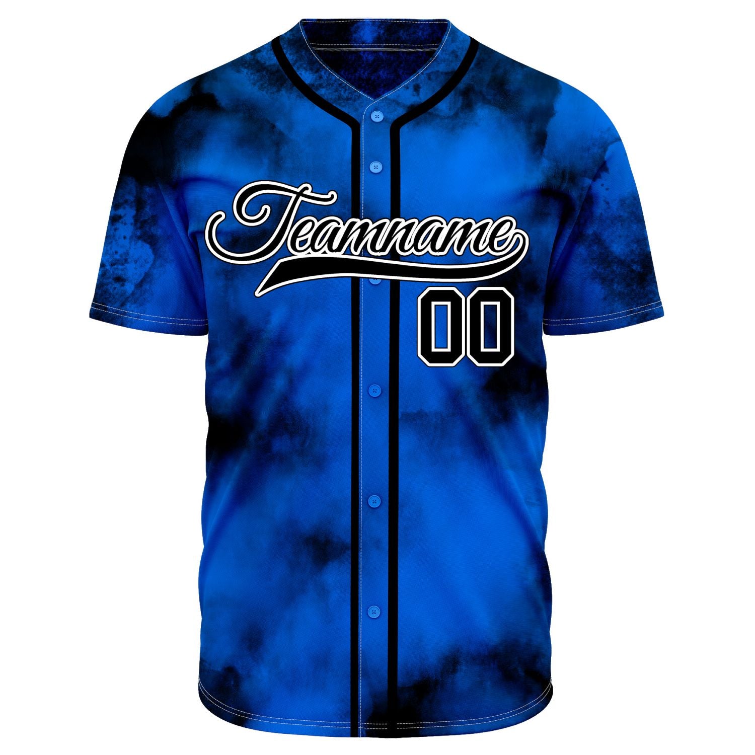 VOSOLI Deep Ocean Royal Blue Black Tie-Dye Graffiti Custom Stitched Baseball Jersey