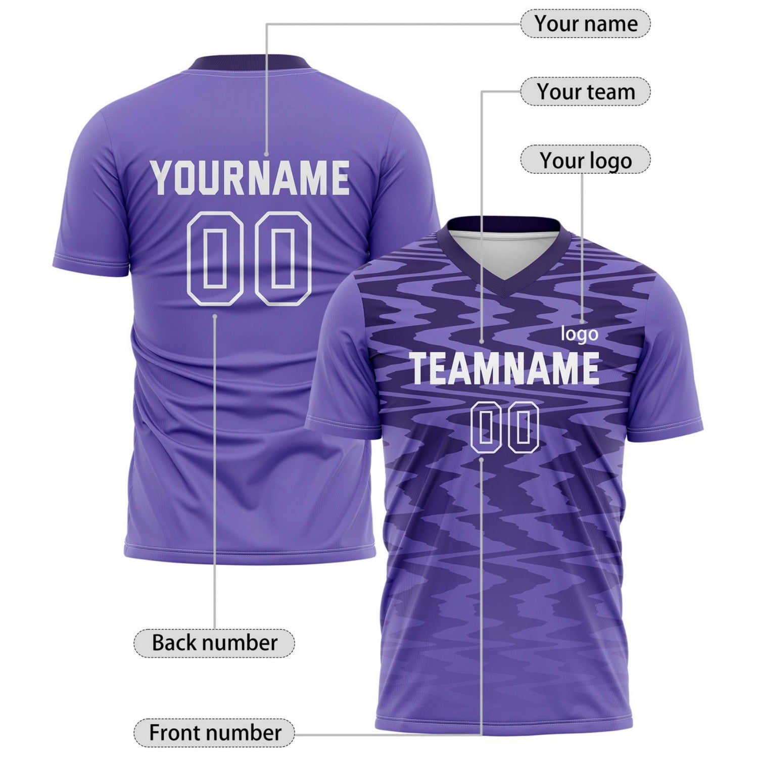 Custom Deep Purple & Light Purple Wave Pattern Soccer Jersey for Teams & Individuals | Vosoli