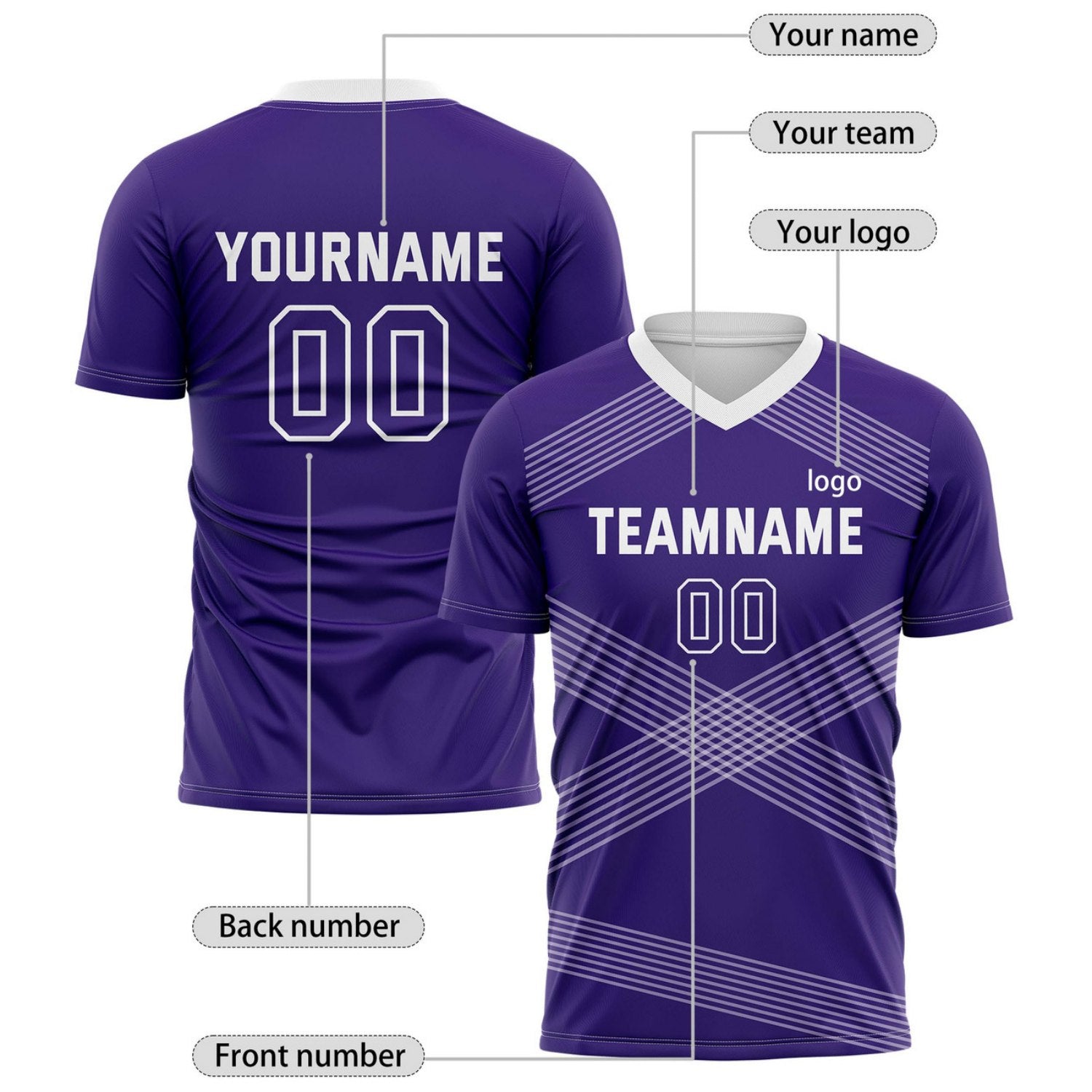 Custom Deep Purple & White Cross Stripe Soccer Jersey for Teams & Individuals | Vosoli