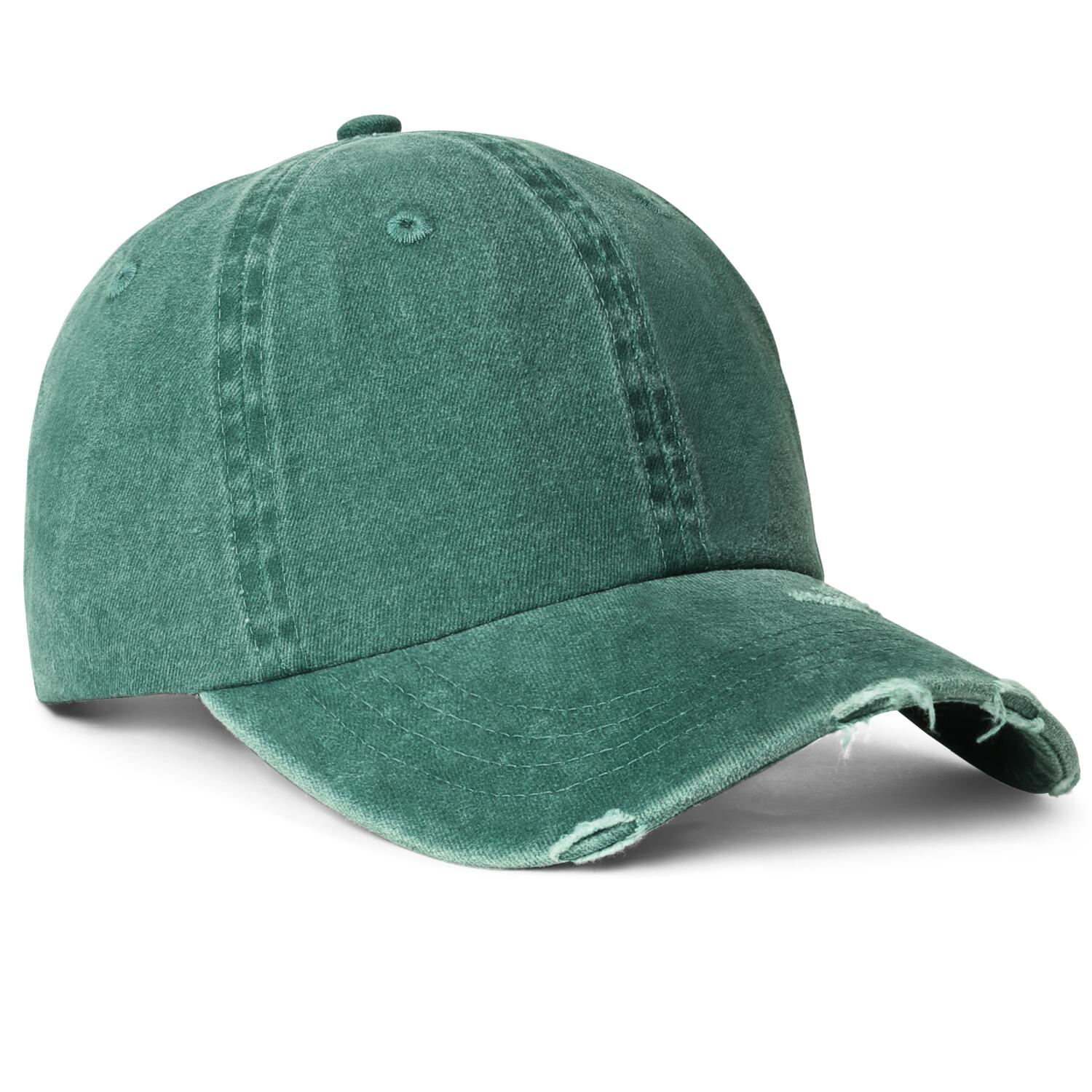 Vosoli Forest Green Distressed Denim Baseball Cap - Team Custom Embroider or Print Personalized Hat