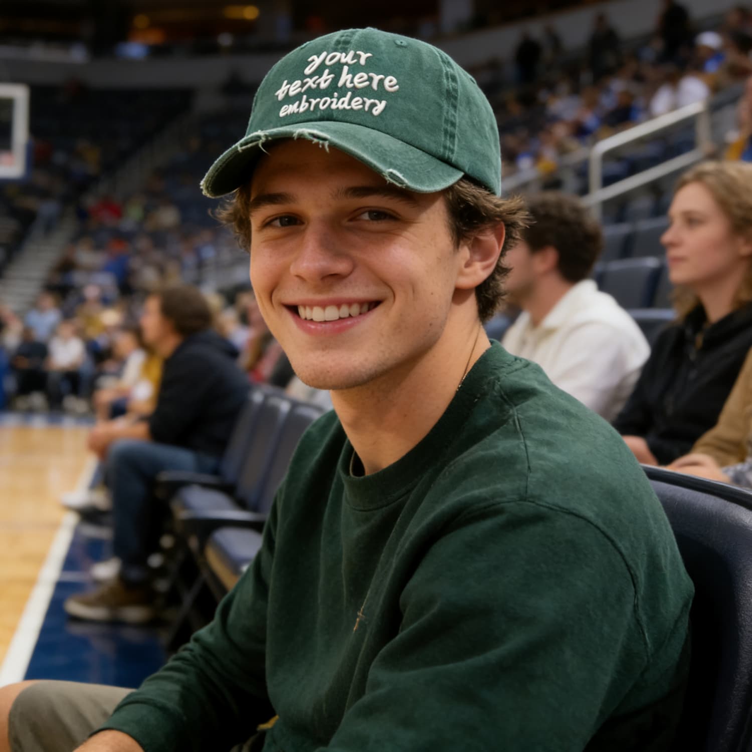 Vosoli Forest Green Distressed Denim Baseball Cap - Team Custom Embroider or Print Personalized Hat