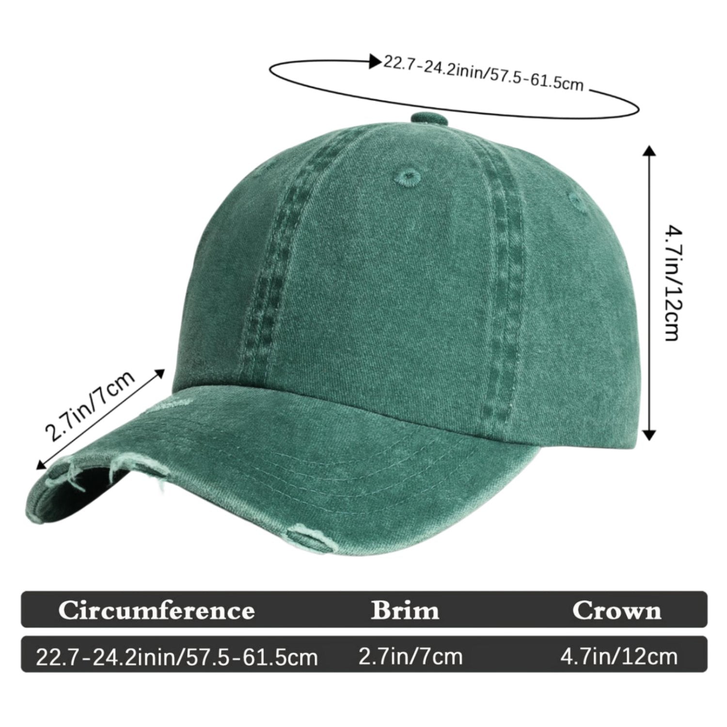 Vosoli Forest Green Distressed Denim Baseball Cap - Team Custom Embroider or Print Personalized Hat