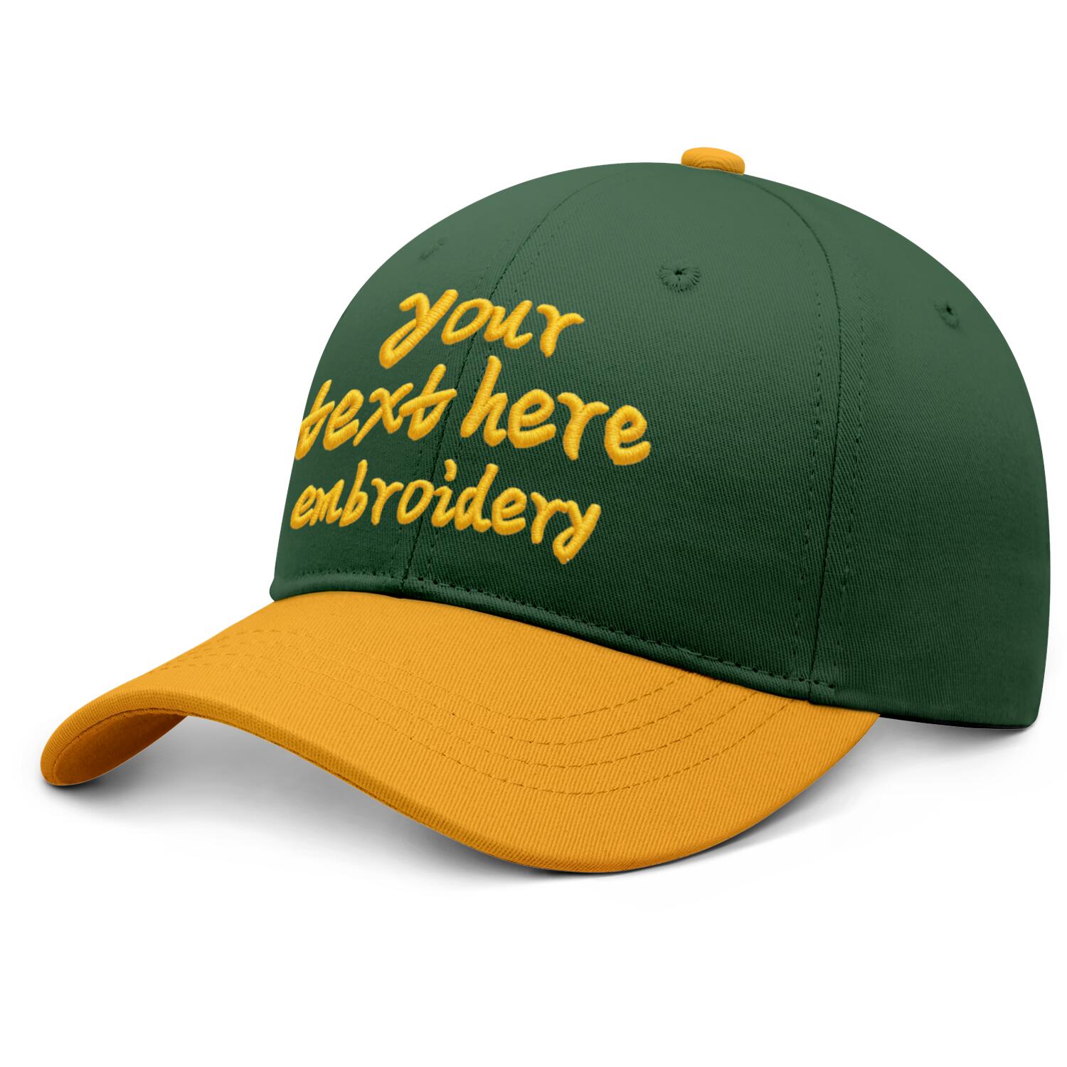 Vosoli Forest Green Gold Two-Tone Baseball Cap - Unisex Custom 3D Embroidery or Print