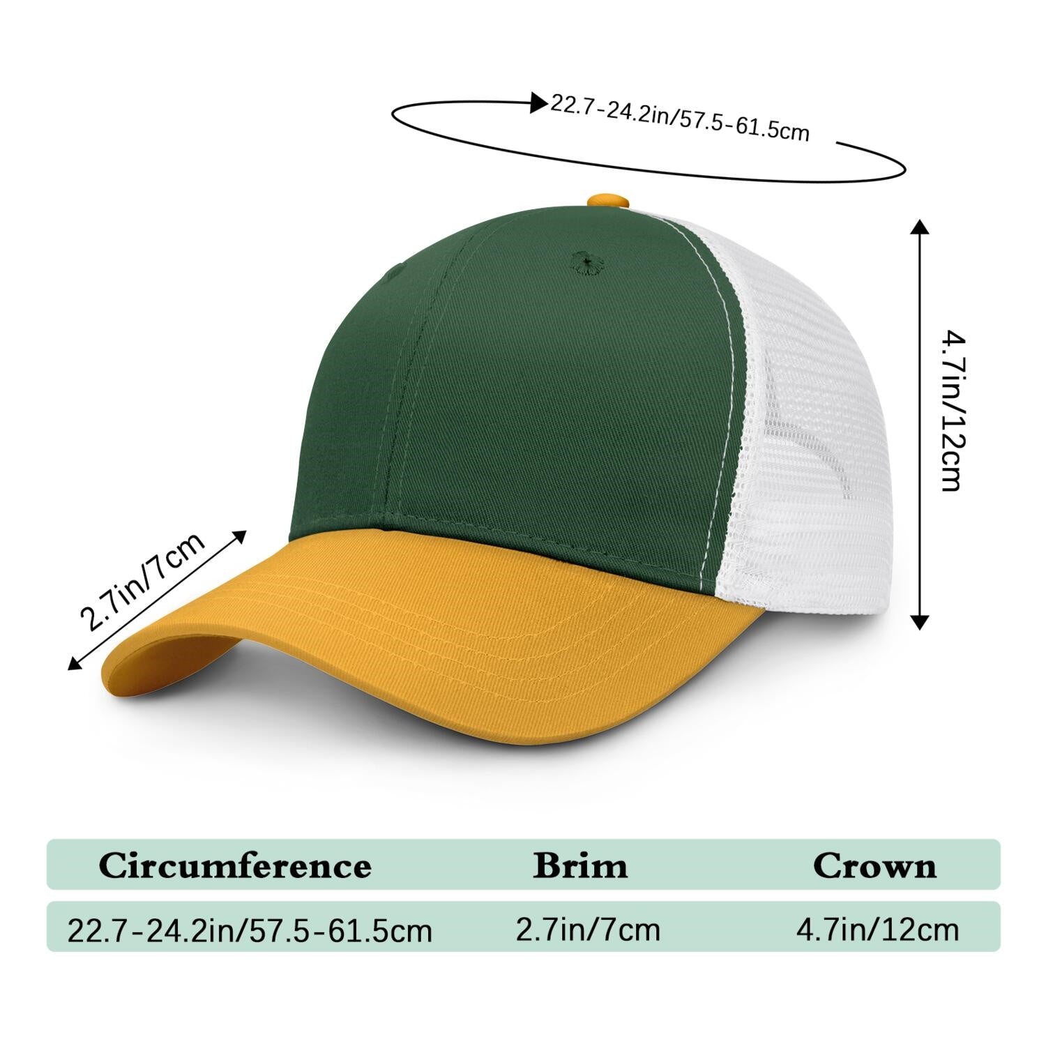 Vosoli Forest Green & Gold Two-Tone Baseball Trucker Hat - Unisex Custom 3D Embroidery or Print