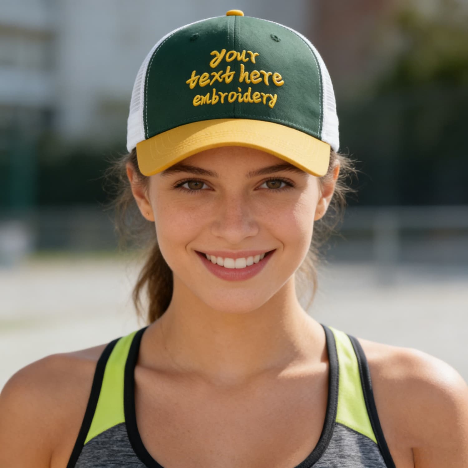 Vosoli Forest Green & Gold Two-Tone Baseball Trucker Hat - Unisex Custom 3D Embroidery or Print
