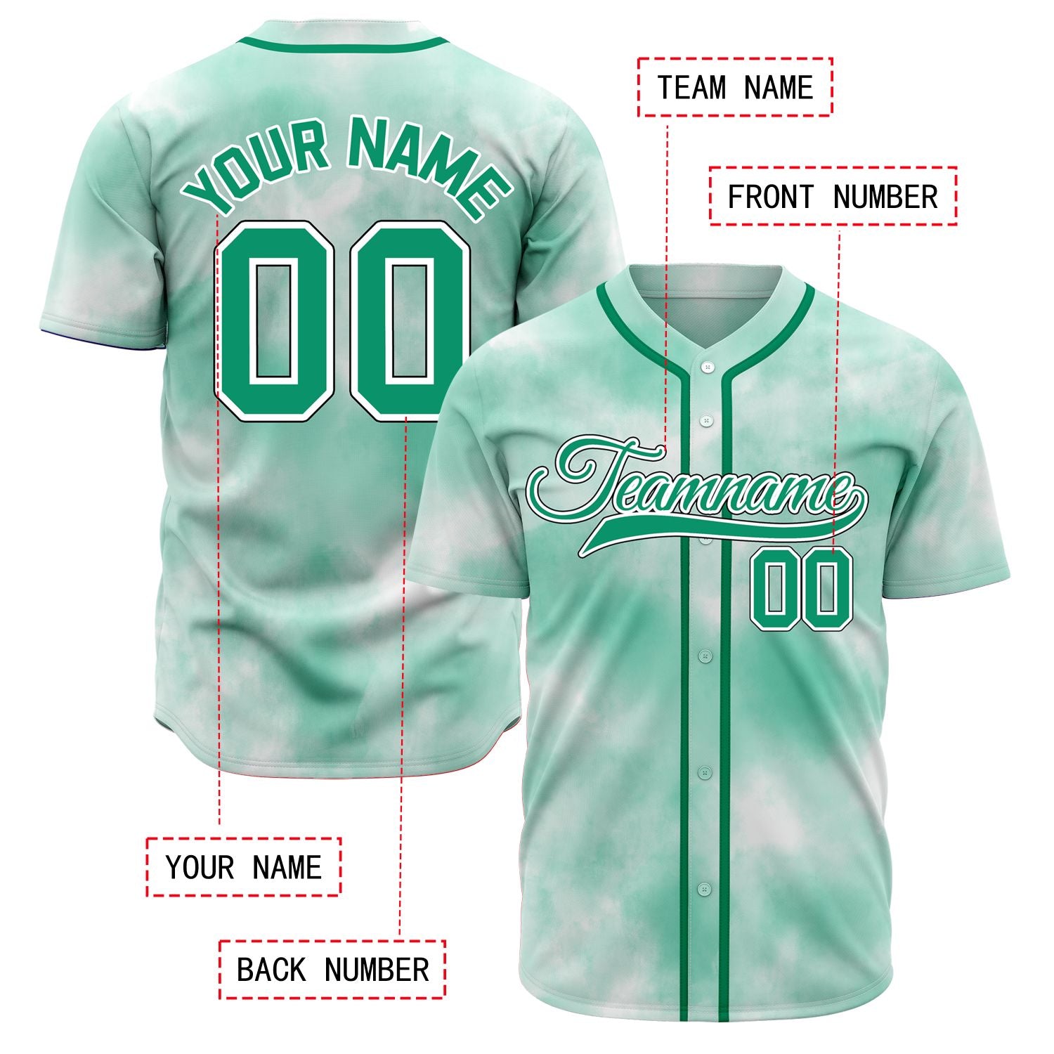 VOSOLI Green Mist Tie-Dye Graffiti Custom Stitched Baseball Jersey