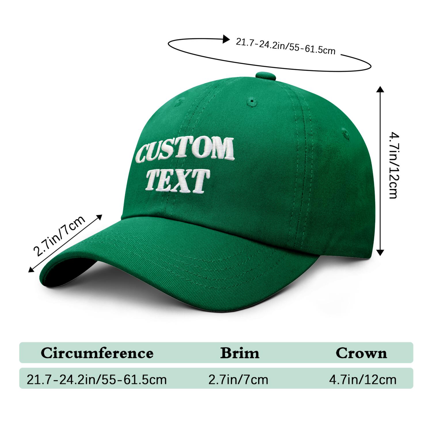 Vosoli Forest Green Unisex Baseball Cap - Personal & Team Custom 3D Embroidery or Print Hat