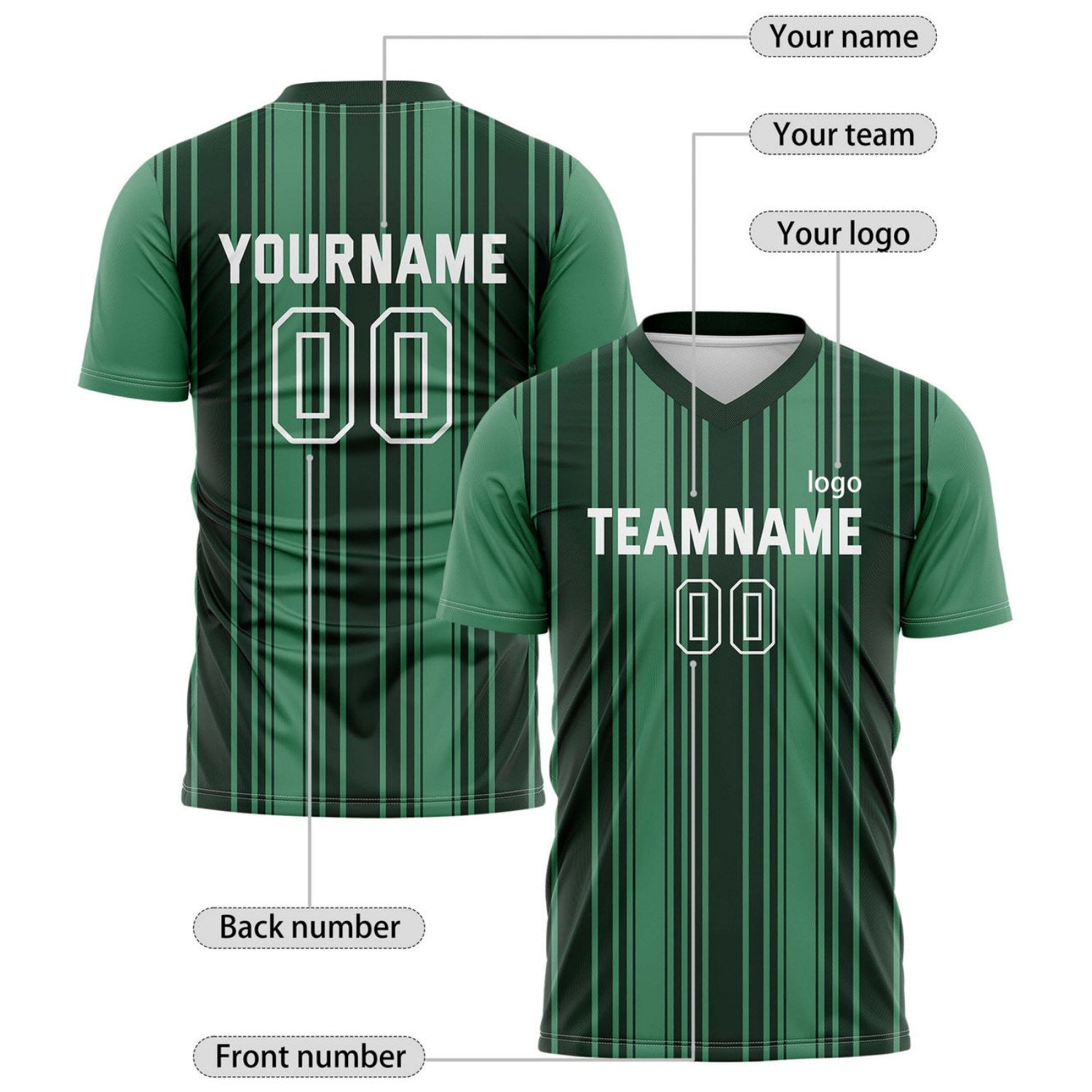 Custom Forest Green Vertical Stripe Soccer Jersey for Teams & Individuals | Vosoli