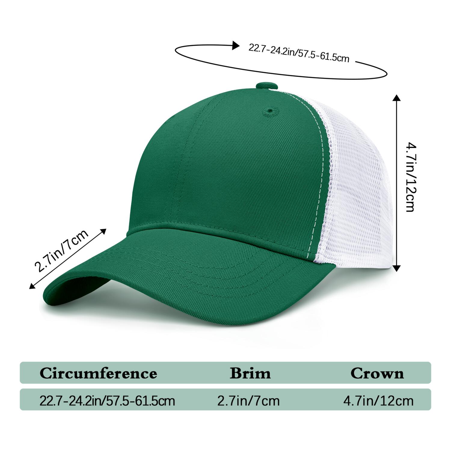 Vosoli Forest Green & White Mesh-Back Baseball Cap - Unisex Custom 3D Embroidery or Print Hat