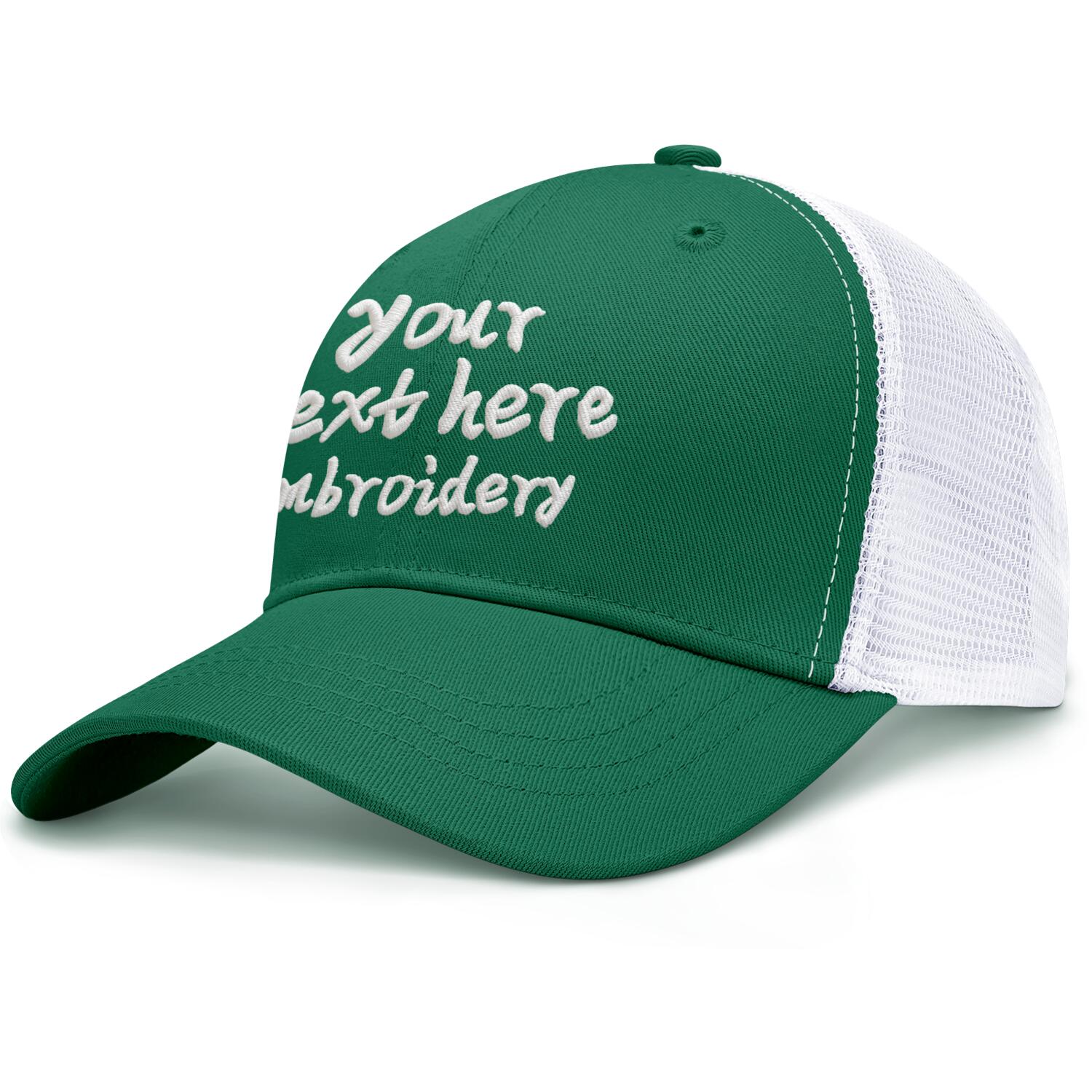 Vosoli Forest Green & White Mesh-Back Baseball Cap - Unisex Custom 3D Embroidery or Print Hat