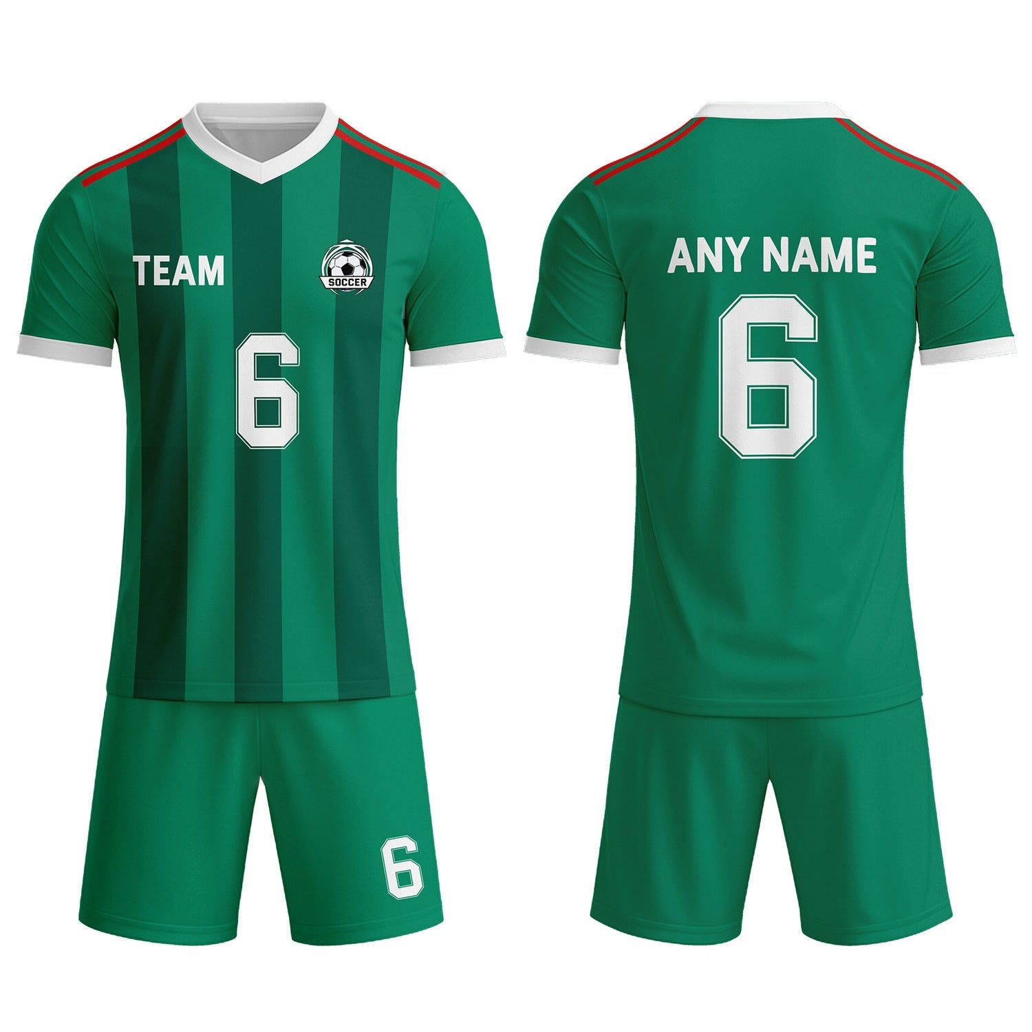Custom Forest Green & White-Red Striped Soccer Uniform Set for Teams & Individuals | Vosoli