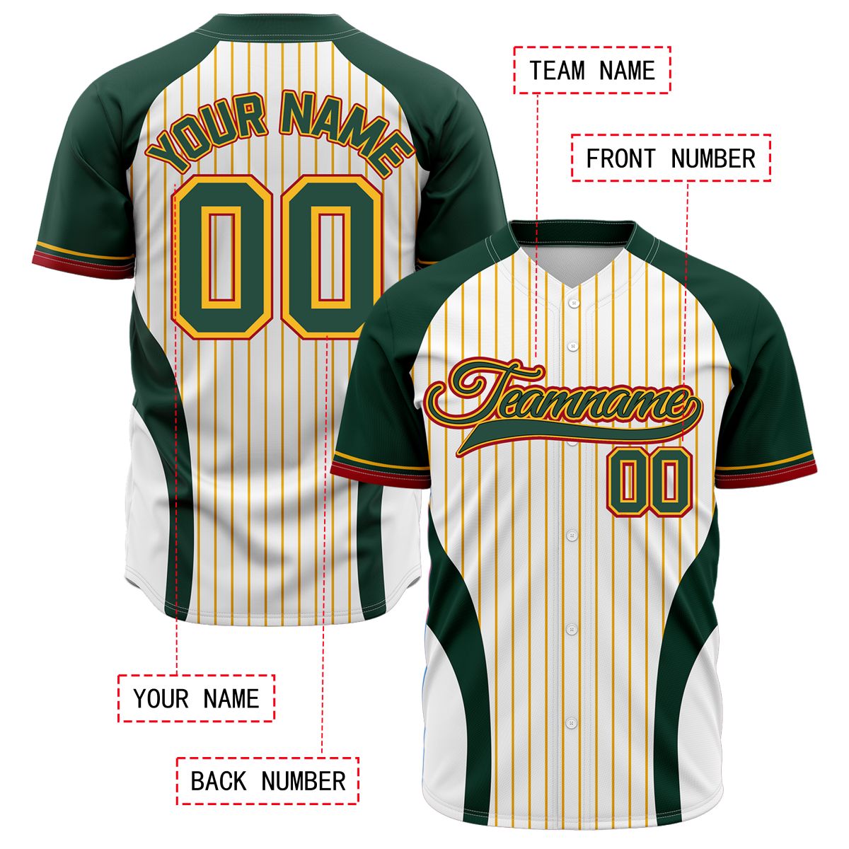 VOSOLI Custom Forest Green & White Pinstripe Baseball Jersey - Retro Team Uniform