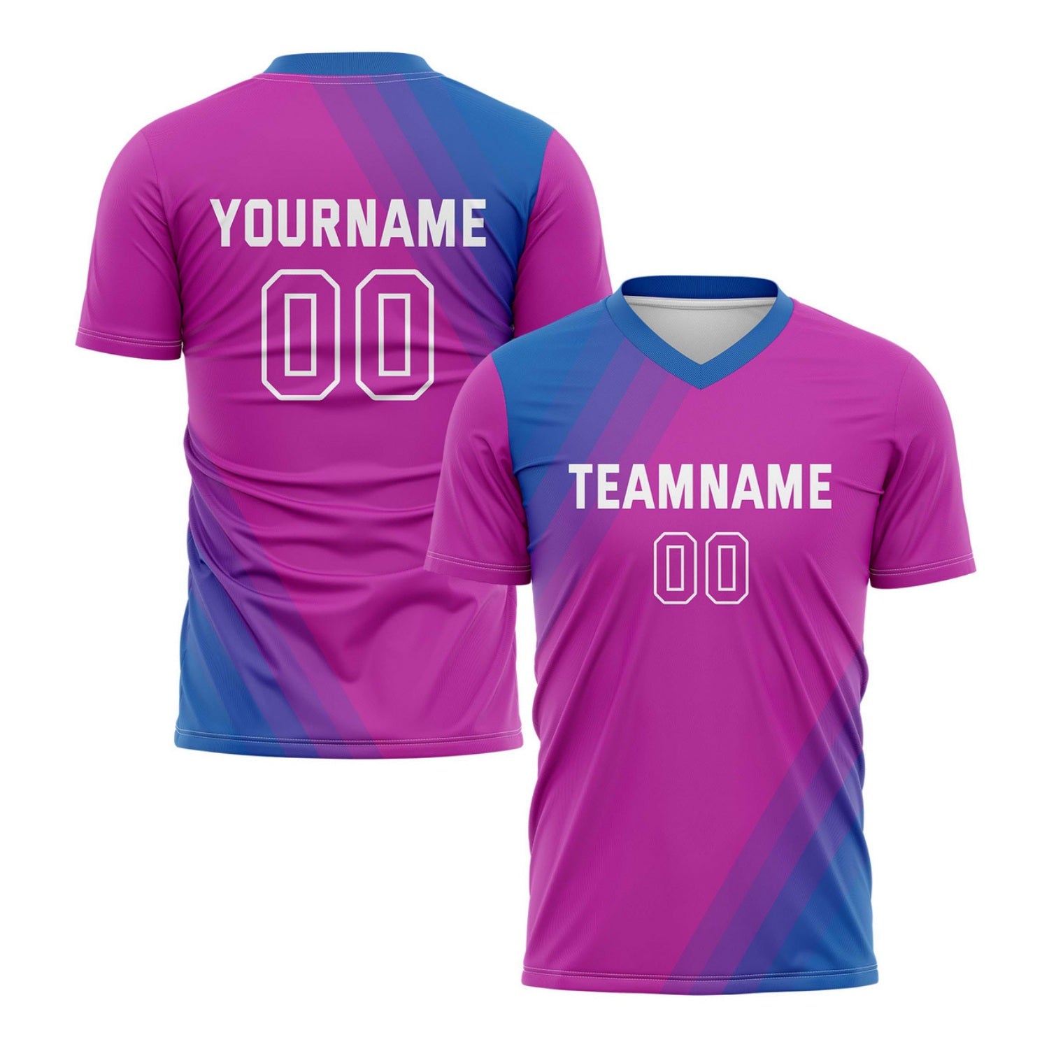 Custom Fuchsia & Blue Diagonal Stripe Soccer Jersey for Teams & Individuals | Vosoli