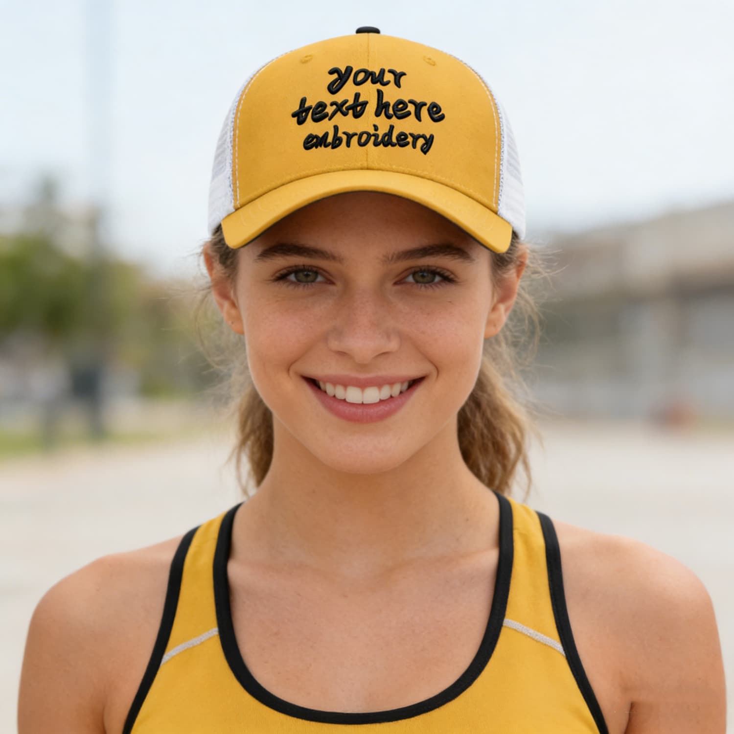 Vosoli Gold & White Mesh-Back Trucker Cap - Unisex Personal & Team Custom 3D Embroidery or Print Hat