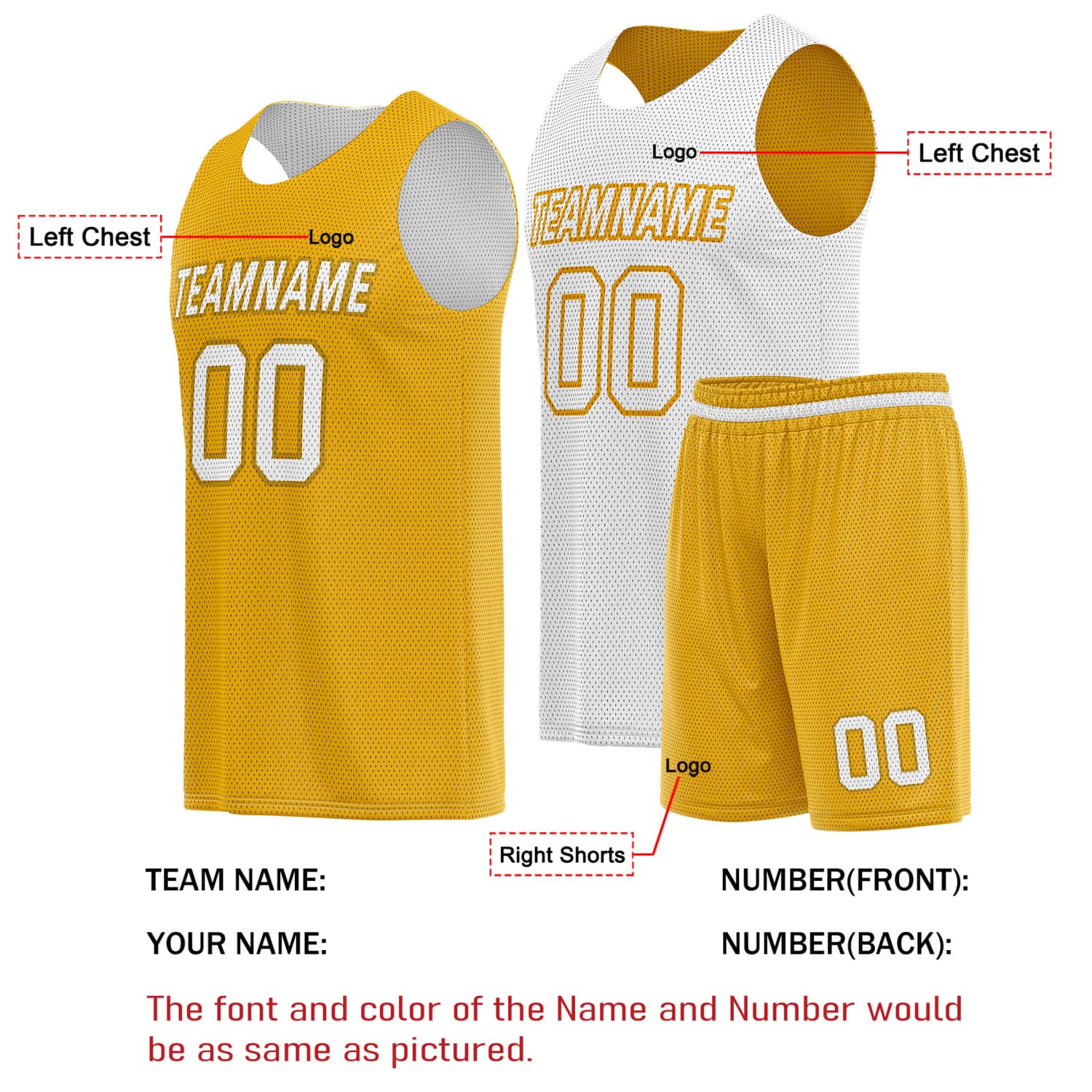 Custom Reversible Basketball Jersey & Shorts Set for Individuals & Teams – Gold White | Vosoli