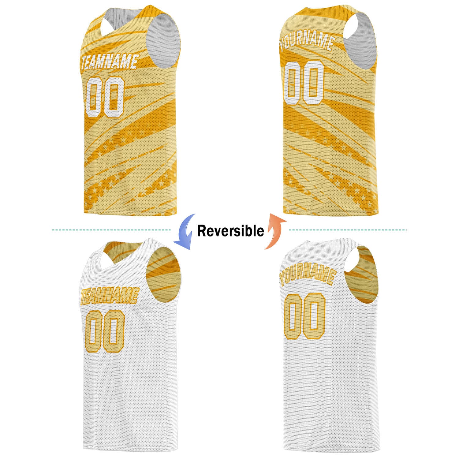 Custom Reversible Basketball Jersey for Individuals & Teams – Gold Yellow White Star Stripe | Vosoli