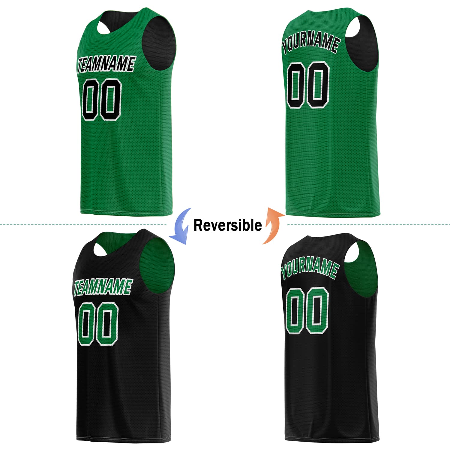 Custom Reversible Basketball Jersey & Shorts Set for Individuals & Teams – Green Black | Vosoli