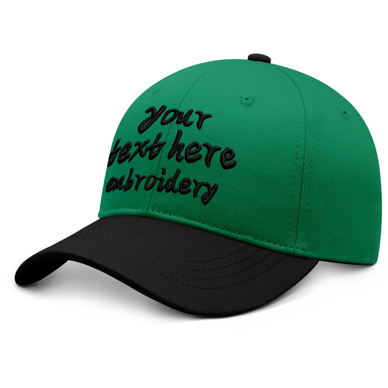 Vosoli Green Black Two-Tone Baseball Cap - Unisex Custom 3D Embroidery or Print